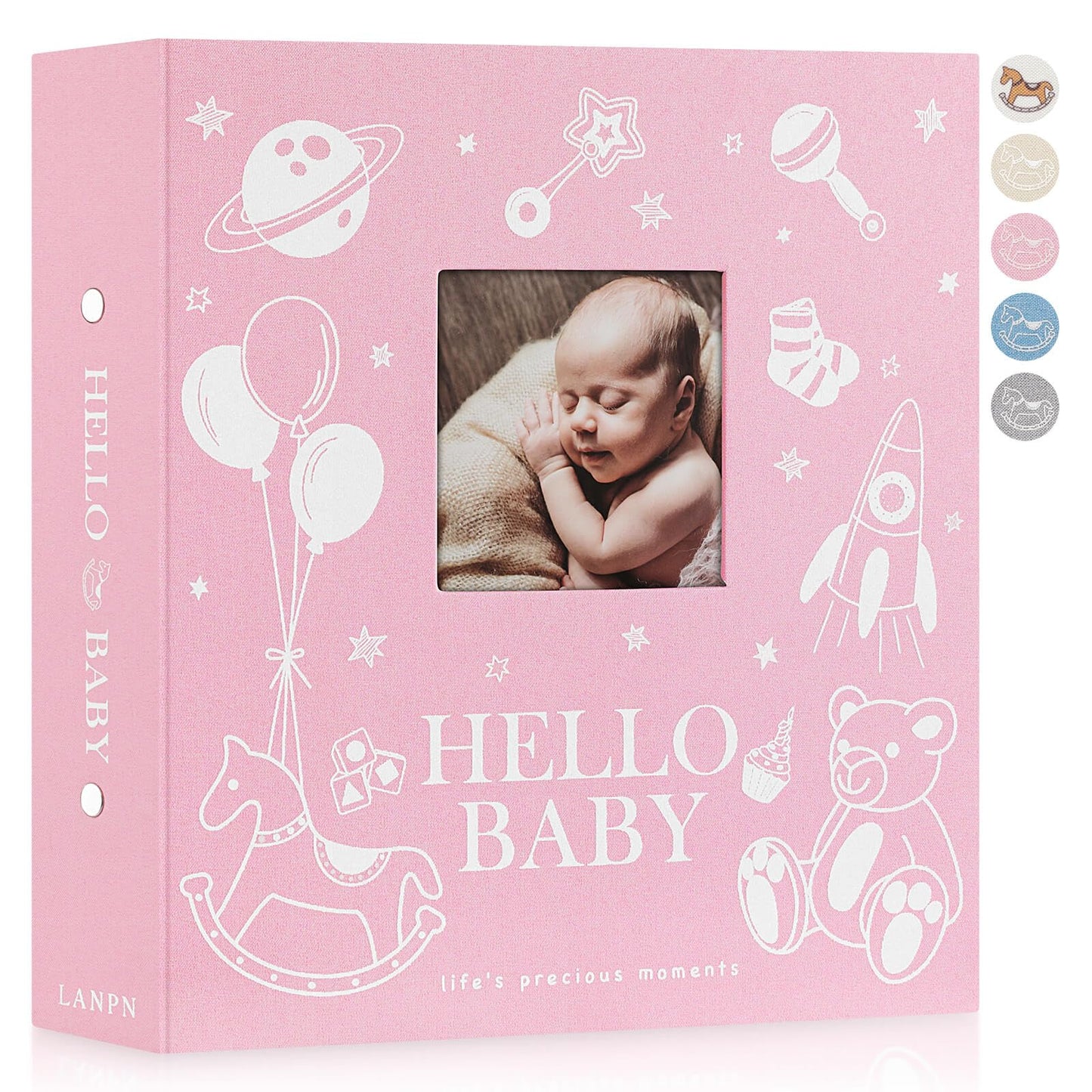 Lanpn Baby Photo Album 4x6 300 Pockets, Linen Newborn Bebe Ultrasound Photo Album with Memo Writing Area, Cover Photo Book, Picture Album for kids, Baby Girl Boy Memory Book Keepsake Colorful