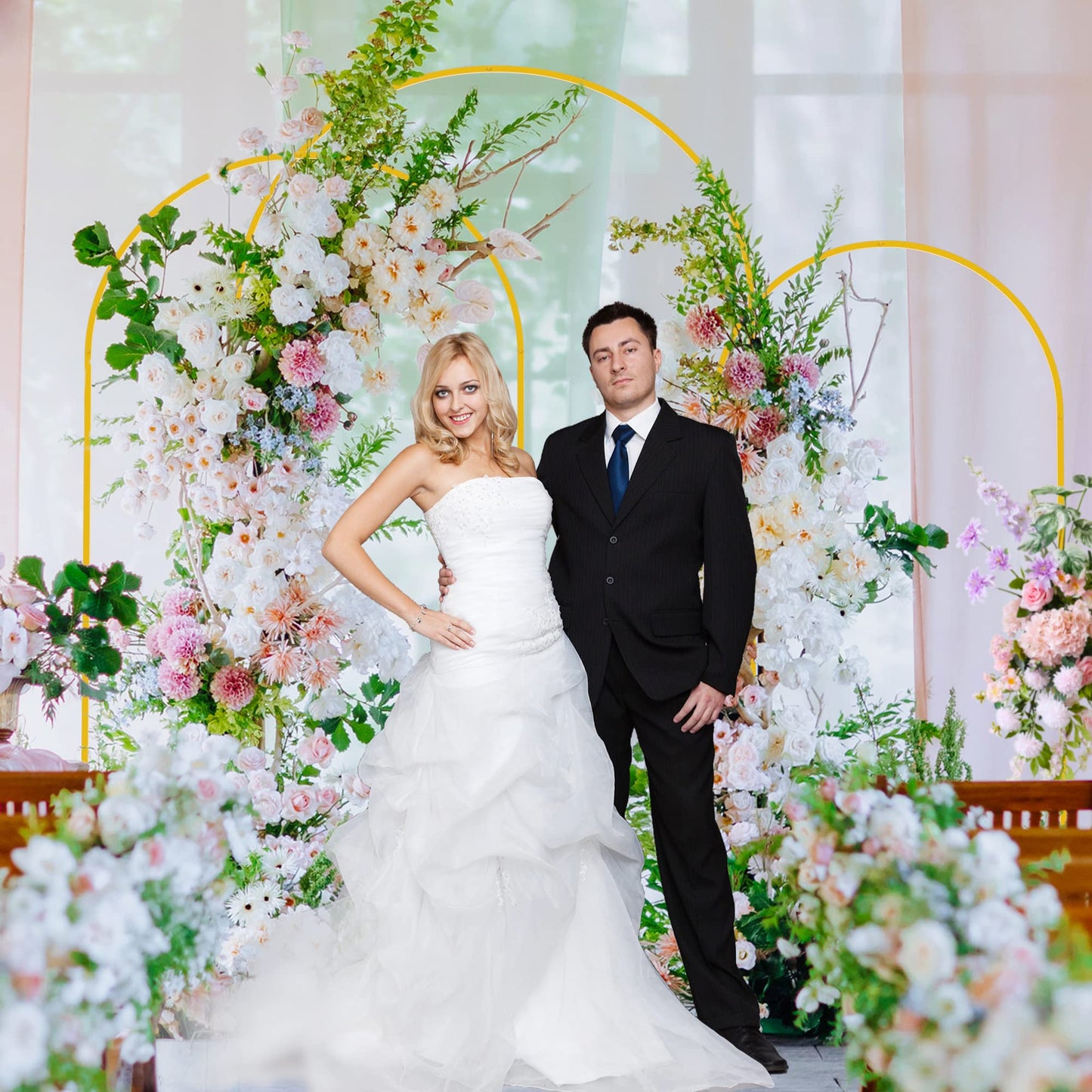Wokceer Wedding Arch Backdrop Stand 6FT, 5FT, 4FT Set of 3 Gold Metal Arch Stand for Wedding Ceremony Baby Shower Birthday Party Decor