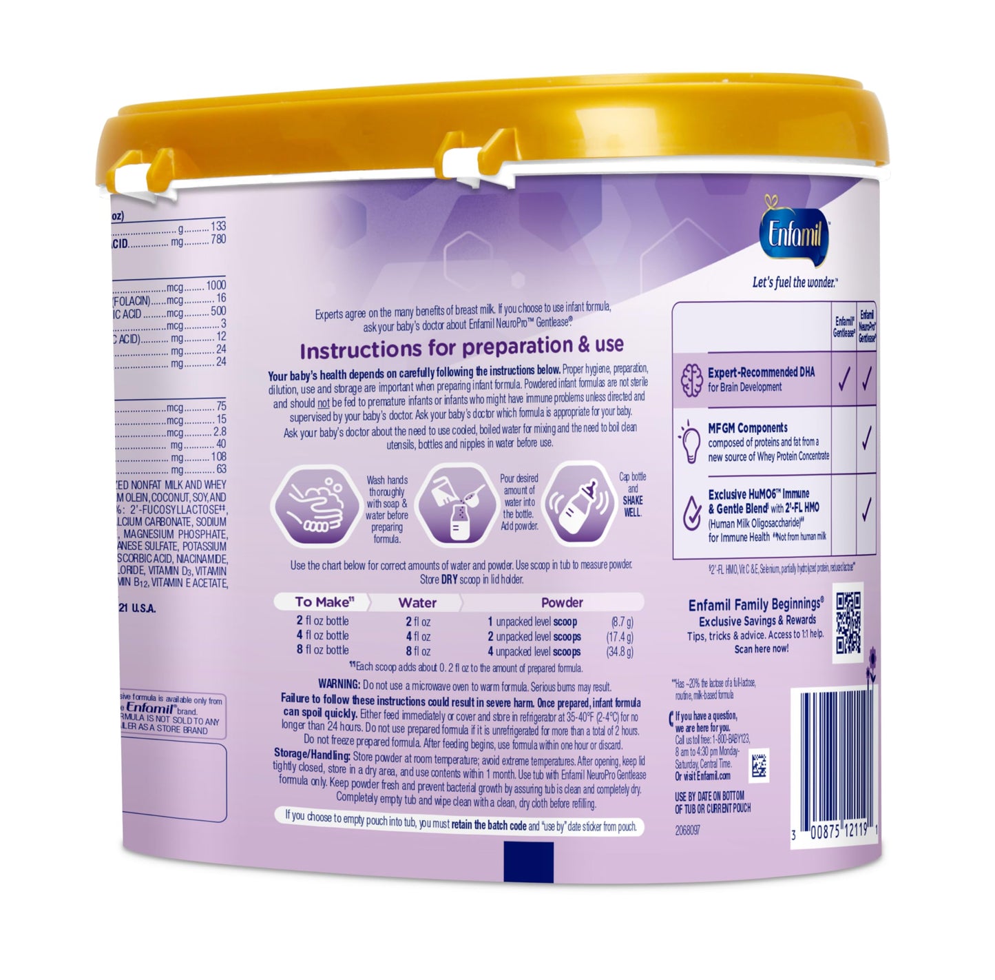 Enfamil NeuroPro Gentlease Baby Formula, Brain Building DHA, HuMO6 Immune Blend, Designed to Reduce Fussiness, Crying, Gas & Spit-up in 24 Hrs, has Prebiotics to Promote Softer Stools, Reusable Tub, 19.5 Oz