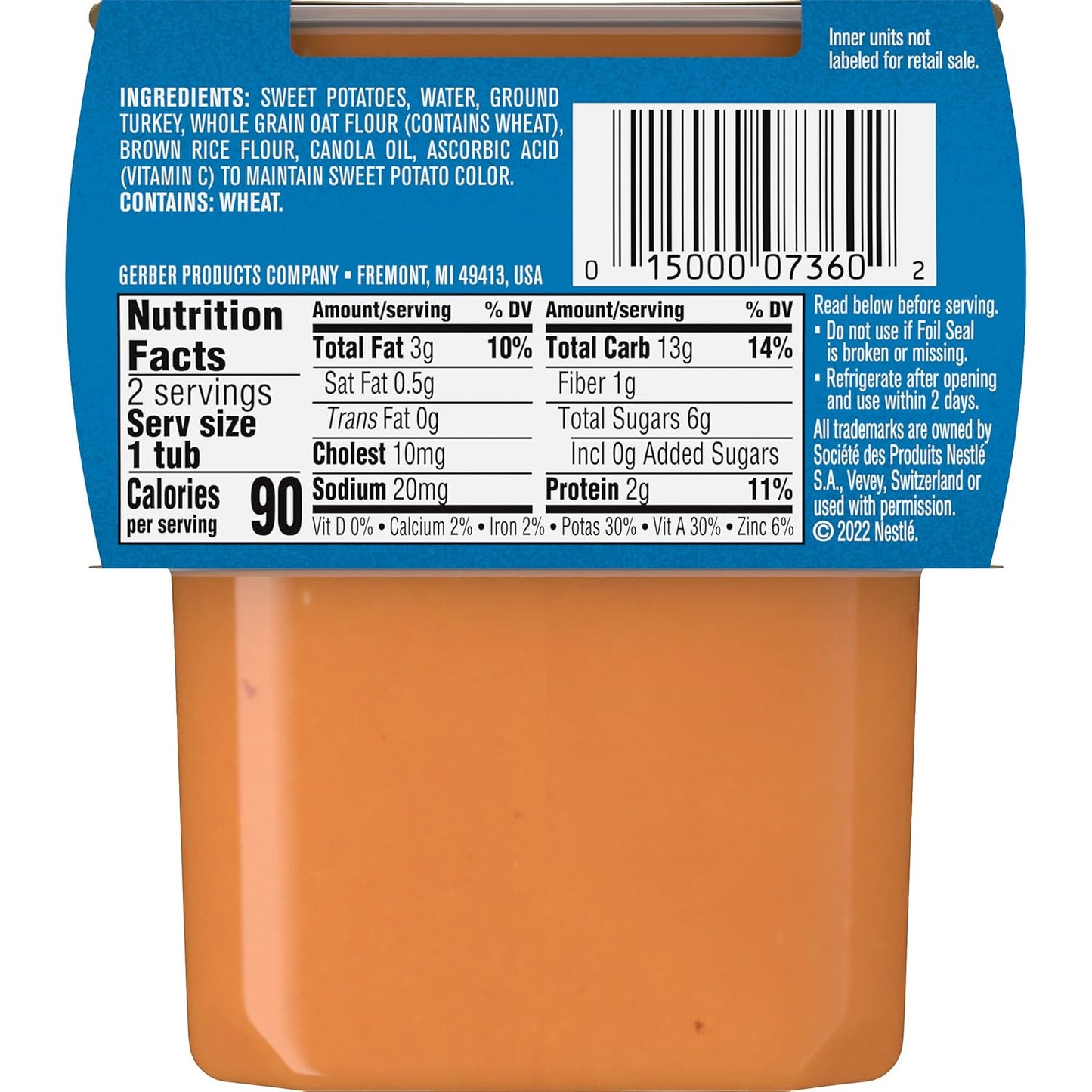 Gerber Mealtime for Baby 2nd Foods Power Blend Baby Food Tubs, Sweet Potato Turkey with Whole Grains, Pureed Baby Food, 2-4 Ounce Tubs/Pack (Pack of 2)