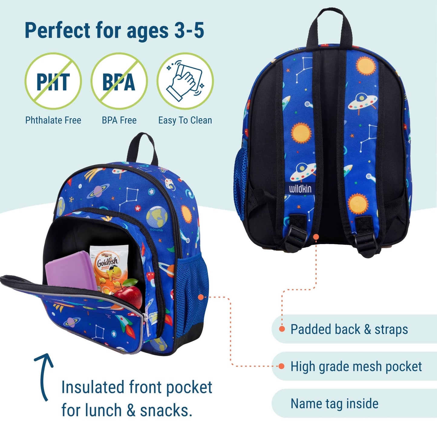 Wildkin 12-inch Kids Backpack – Padded, Adjustable, Ideal for Daycare & Travel - Trains, Planes, and Trucks