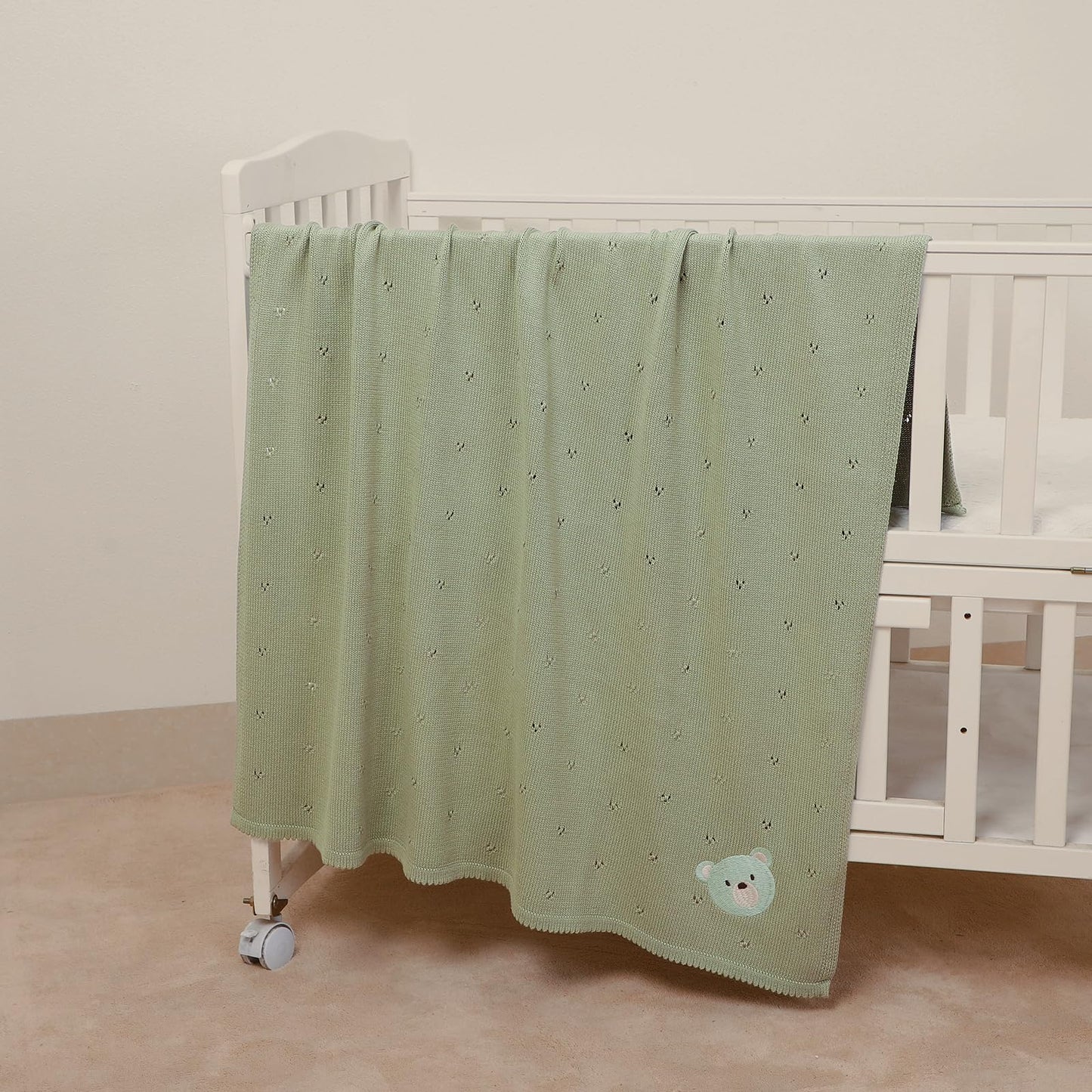 mimixiong Organic Cotton Baby Blanket Neutral Knitted Soft Crib Nursery Swaddling Receiving Blankets for Newborn Baby Boy Girl 40x30 Inch (Oatmeal)