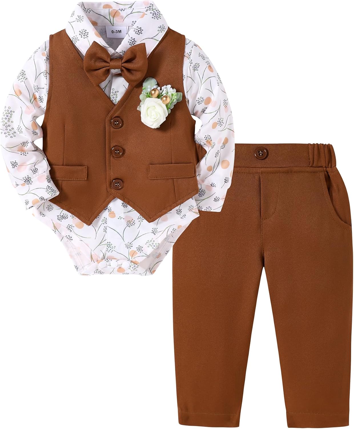 SANMIO Baby Boy Clothes Suits Infant Gentleman Outfit Collared Dress Shirt+Vest+Tie+Corsage+Pants 5Pcs Baby Suit Sets