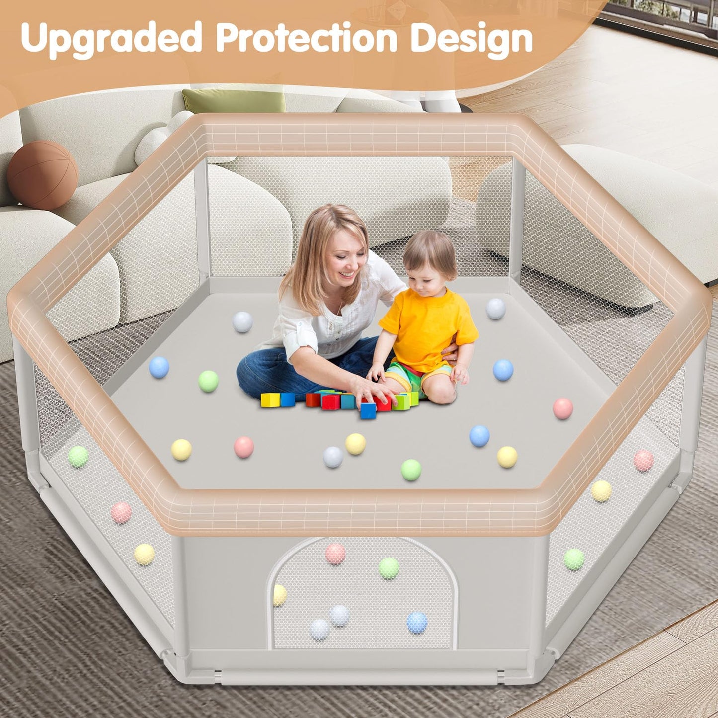 Baby Playpen 50x50 Inch, Play Pens for Babies and Toddlers Baby Fence Baby Play Yards for Indoor & Outdoor with Breathable Mesh Anti-Fall Playpen