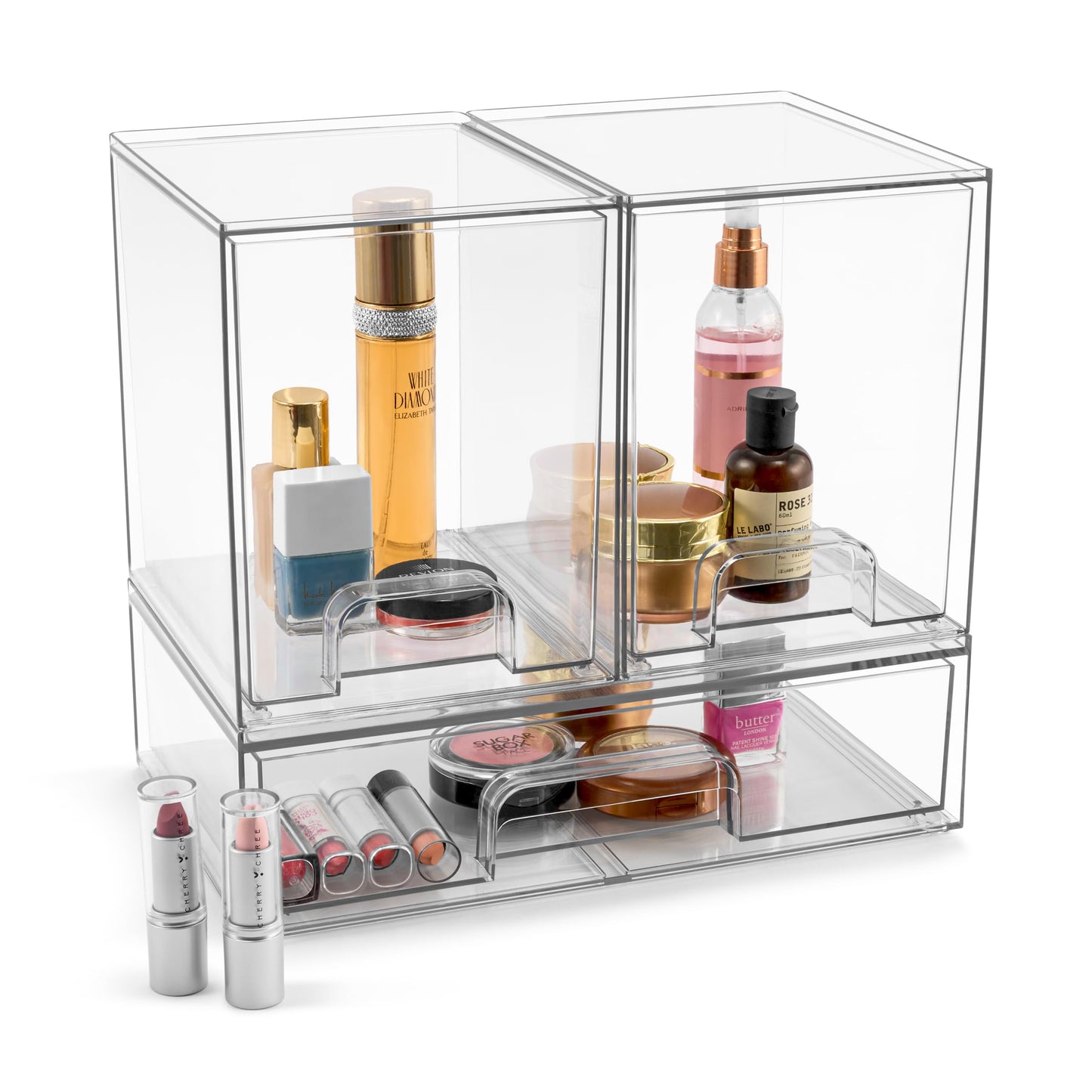 Sorbus Acrylic Storage Containers - 2 Pack, Stackable Storage Bins Set for Bathroom Organization - Clear Acrylic Drawer Organizers - Makeup Case Pull-Out Drawers (7.6’’ and 4.4’’ Tall)