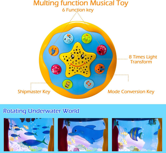 Baby Toys 6 to 12 Months Musical Light Up Tummy Time Infant Toys 3-6 7 8 9 12-18 Months Crawling Toys Ocean Rotating Projector Baby Gifts for 1 2 3 Year Old Boy Girl Birthday Toddlers Kids