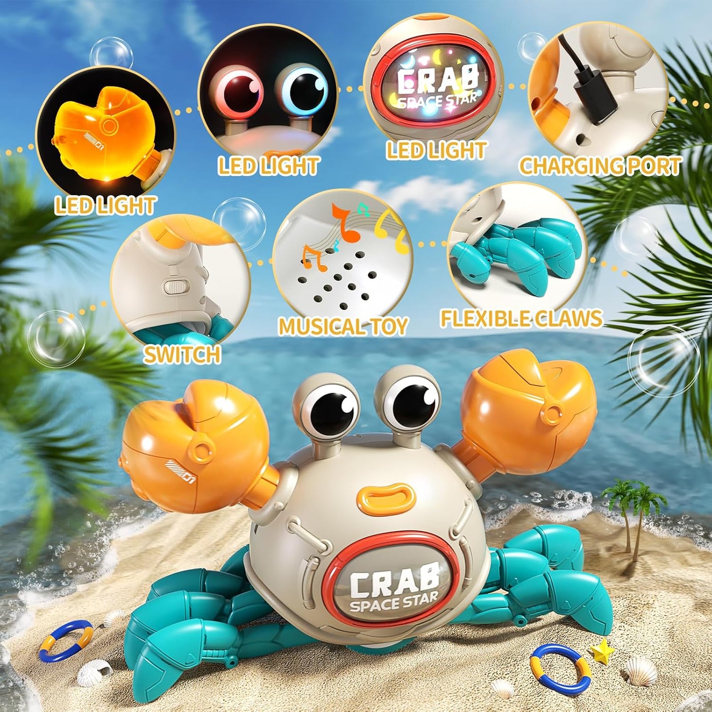 Remote Control Crawling Crab Baby Toy, Dancing Crab with Light & Music, Infant Tummy Time Toys 3 4 5 6 7 8 9 10 11 12 Months Old for Babies, Learning Crawl Walking Toddler Gifts for Boys Girls