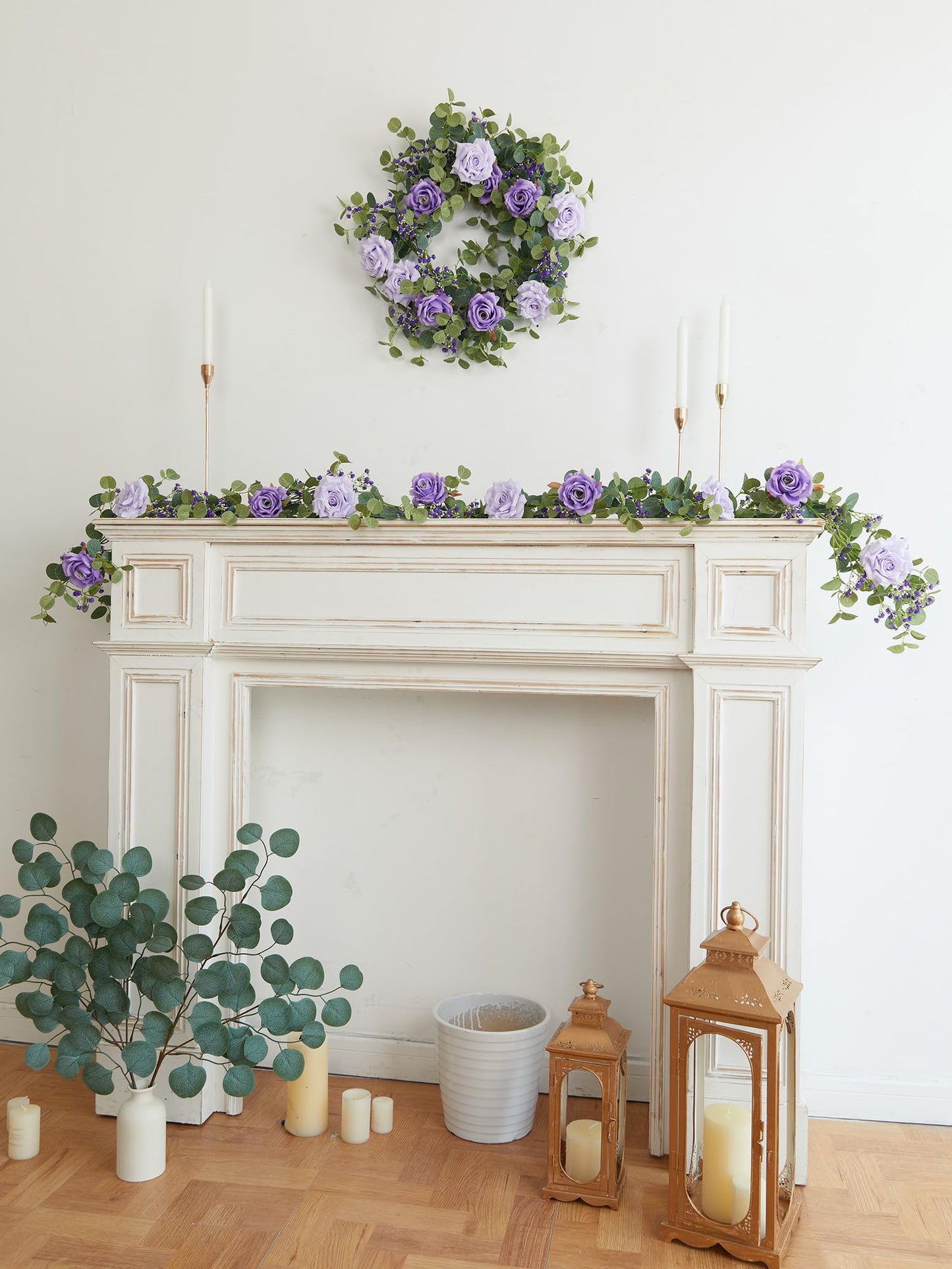 Anna's Whimsy 5.91FT Artificial Eucalyptus Garland with Flowers, Fake Flower Rose Gypsophila, Faux Floral Greenery Garland for Wedding Spring Home Party Craft Art Table Runner Decor