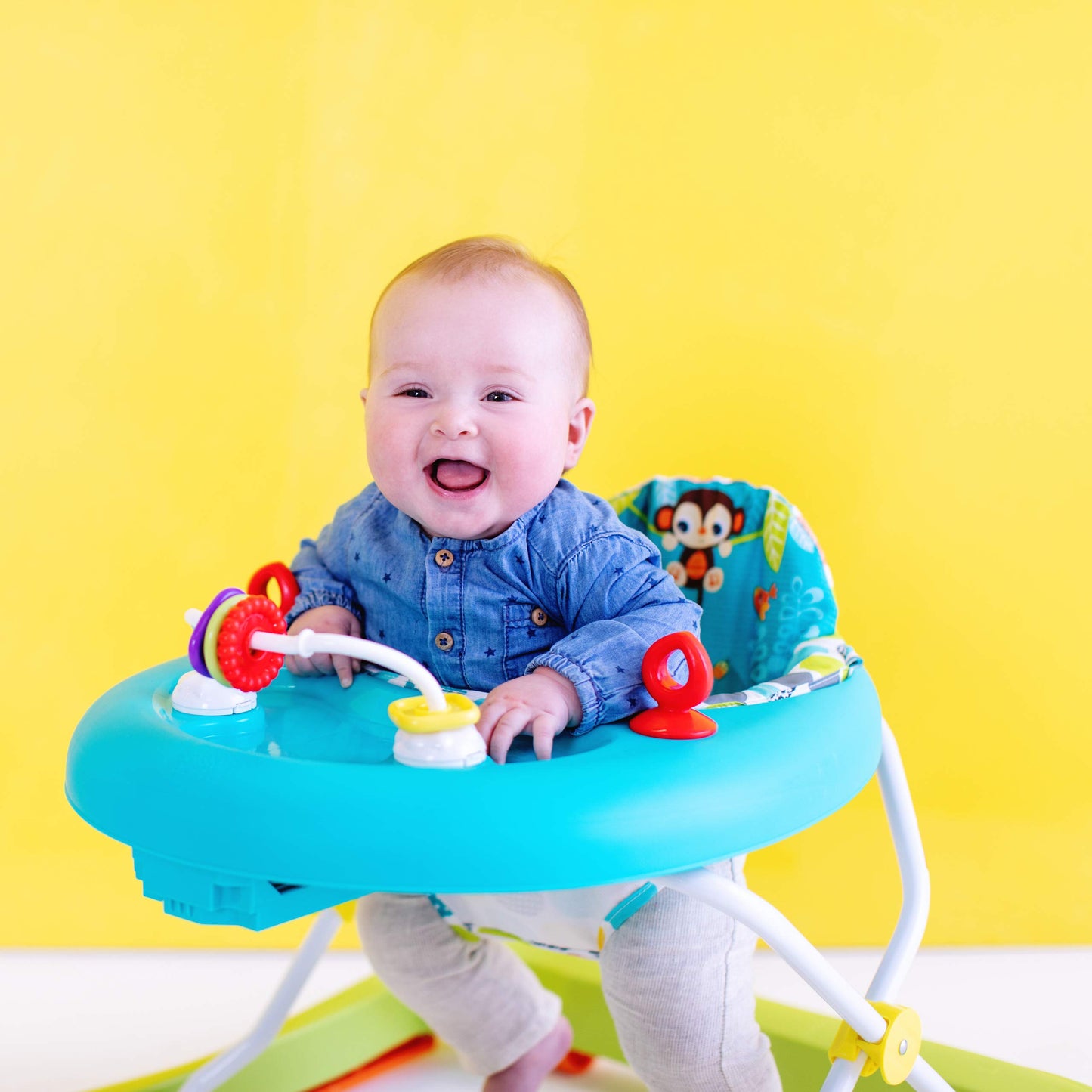 Bright Starts JuneBerry Walk-A-Bout Baby Walker and Entertainer, Removeable Floor Toy, with Easy Fold Frame for Storage, Ages 6 Months +