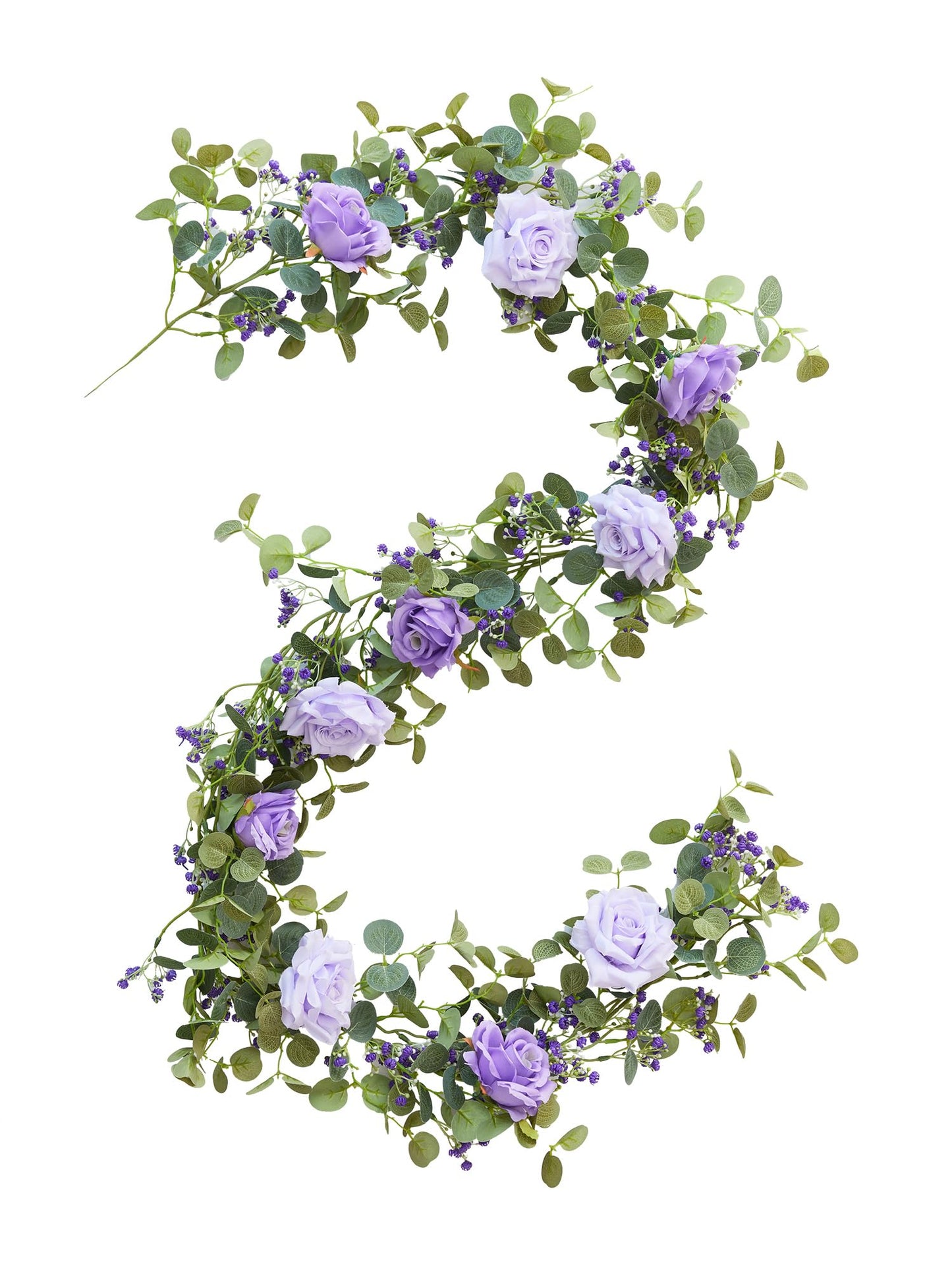 Anna's Whimsy 5.91FT Artificial Eucalyptus Garland with Flowers, Fake Flower Rose Gypsophila, Faux Floral Greenery Garland for Wedding Spring Home Party Craft Art Table Runner Decor