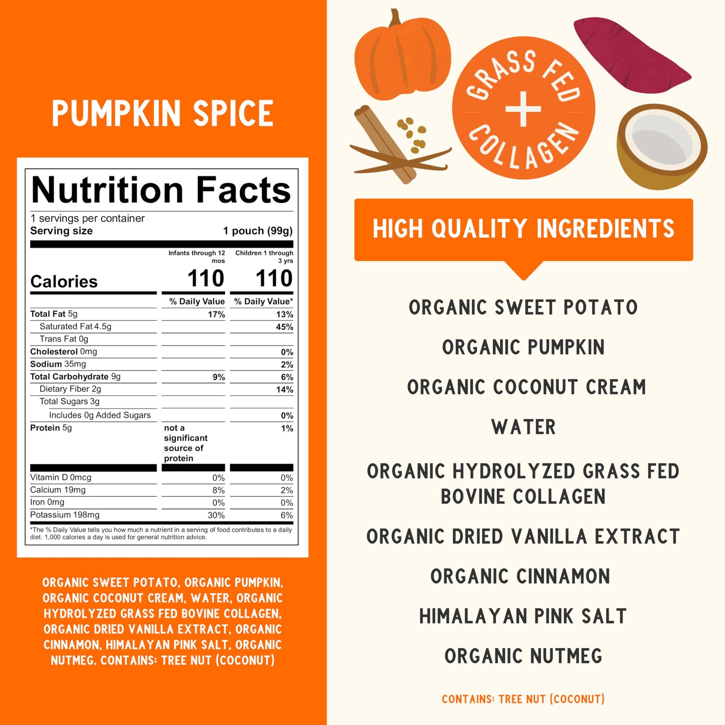 Serenity Kids 6+ Months Dairy-Free Smoothie Baby Food | USDA Organic | Grass Fed Collagen Protein | 3.5 Ounce BPA-Free Pouch | Berry Butternut | 12 Count