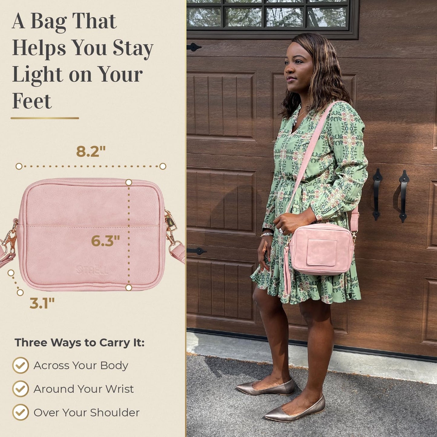 Crossbody Diaper Bag Purse with Wipes Dispenser - Stylish Vegan Leather Baby Wipes Holder Clutch for Women - Multipurpose Luxury Diaper Bag Pouch Can Hold 20-30 Various Types of Wipes - Pink