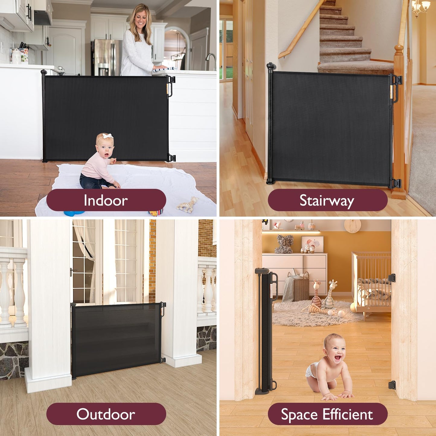 Momcozy Retractable Baby Gate, 33" Tall, Extends up to 55" Wide, Child Safety Baby Gates for Stairs, Doorways, Hallways, Indoor, Outdoor