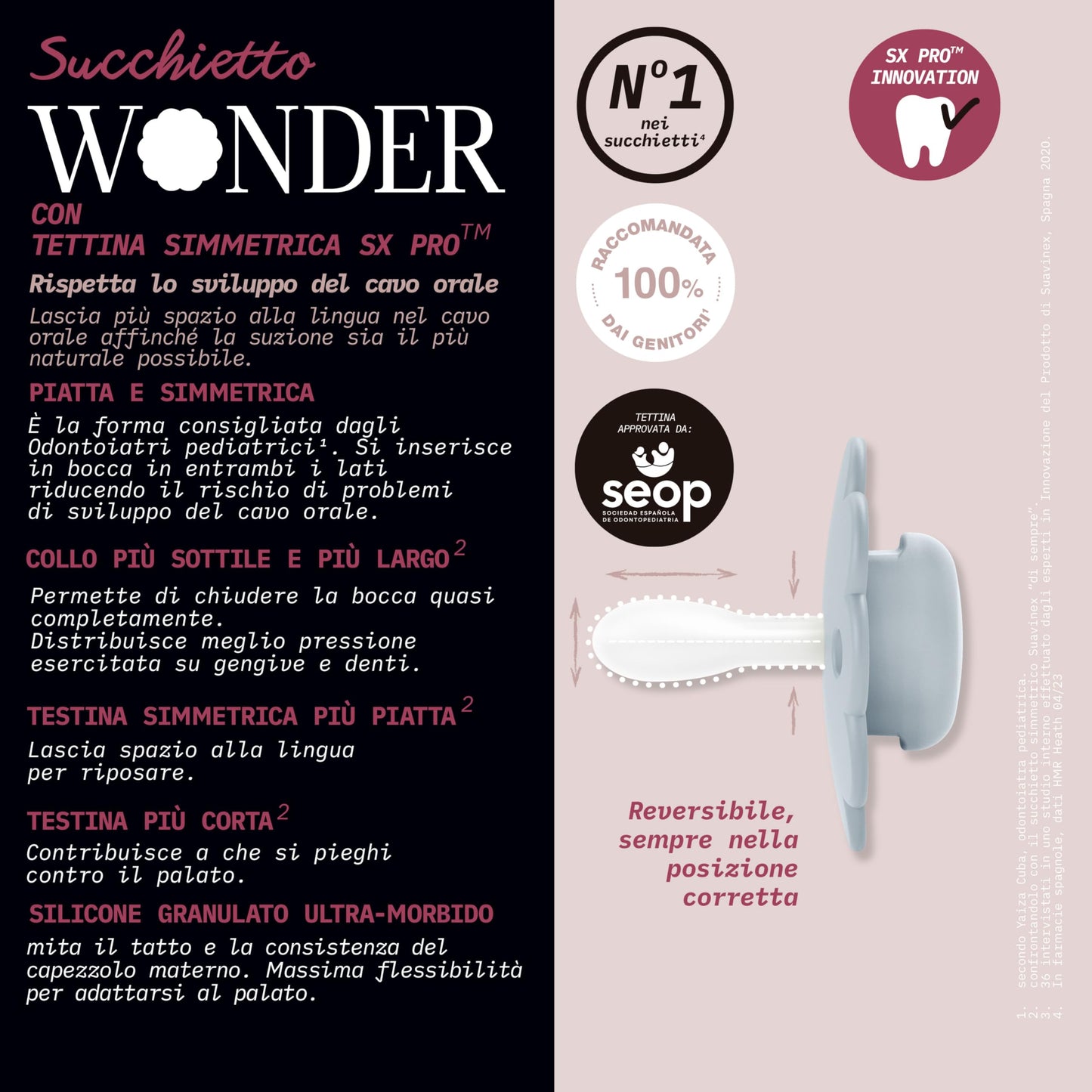 Suavinex Wonder Baby Pacifier, SX Pro Silicone Nipple, Reversible, Non Irritating Shield Design, 2 Pk Pacifiers 0-6 Months, Made in Europe, Mauve/Chalk