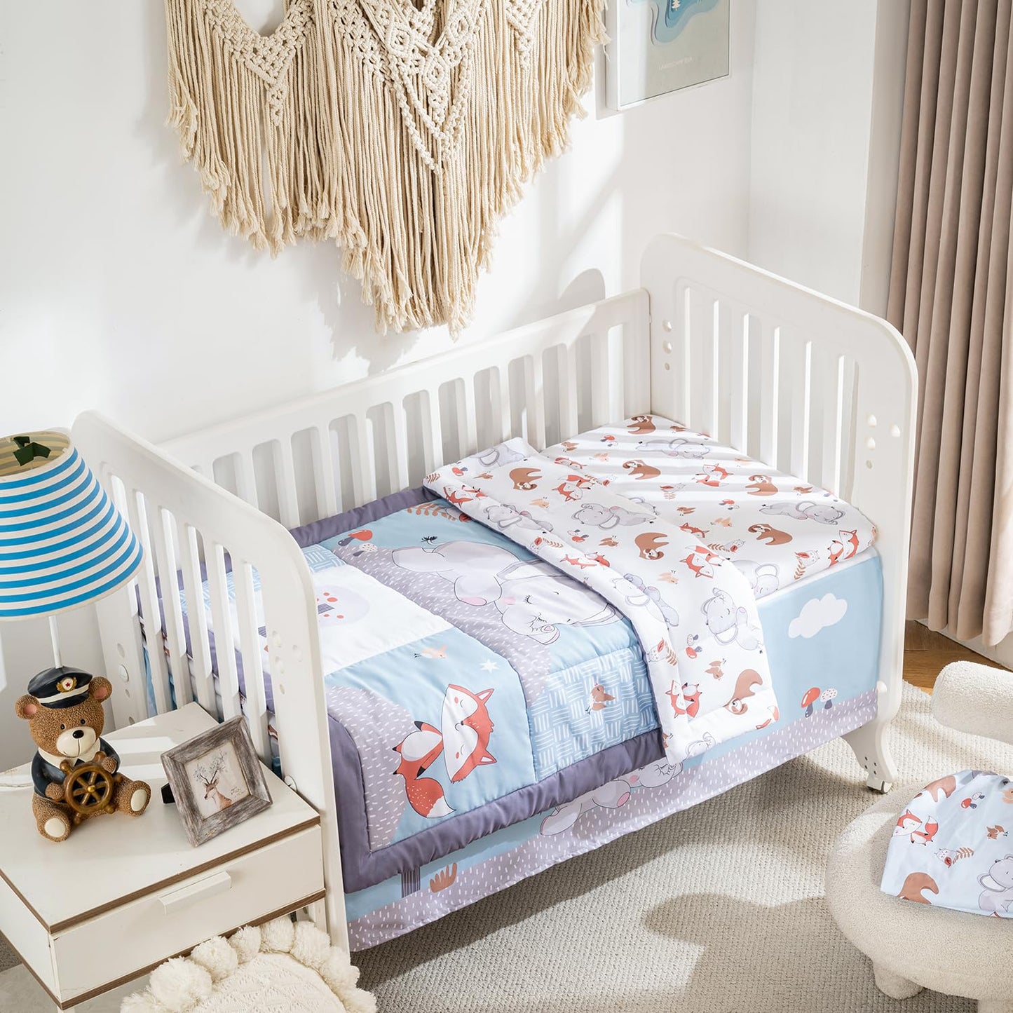 Crib Bedding Set 4 Pieces – Includes Comforter, 2 Fitted Sheets for Easy Changing, Crib Skirt – Soft, Breathable, Machine Washable – Fits Standard Crib Mattress – Baby Nursery Set for Boys & Girls