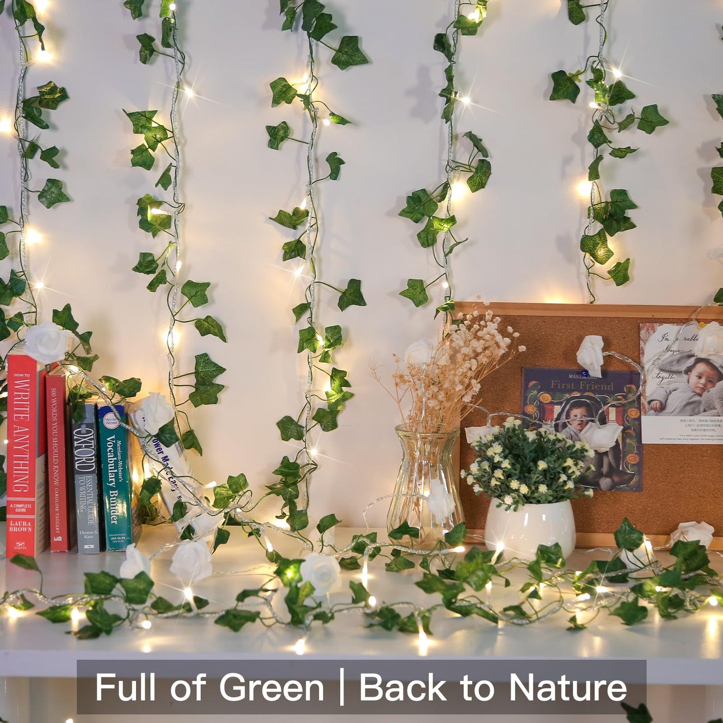 suddus Vine with Fairy Lights Battery Operated, 33ft 100 LED Ivy String Lights with Remote, Leaf Lights for Bedroom, Room, Wall, Garden, Party, Wedding Decor (Warm White)