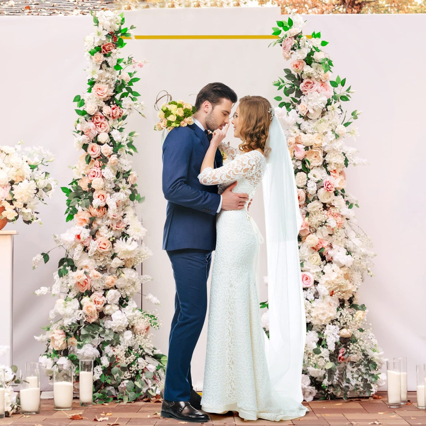 Wokceer Wedding Arch Backdrop Stand Square 6.6FTx6.6FT Gold Metal Balloon Arch Stand Garden Arbor Backdrop Frame for Wedding Birthday Party Baby Shower Photo Booth Background Decoration