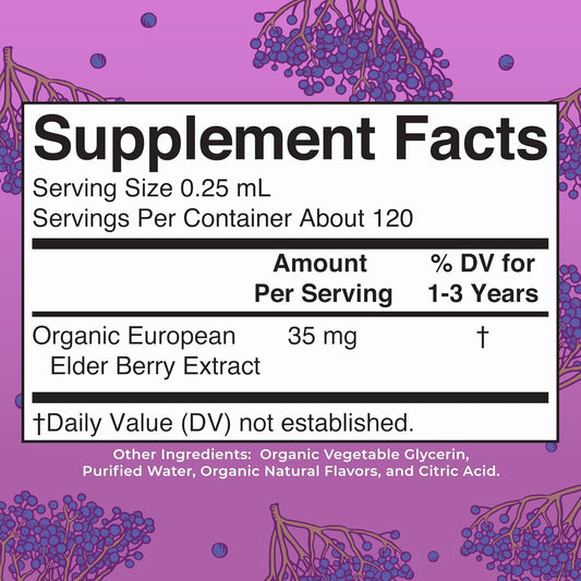 MaryRuth Organics Toddler Elderberry Syrup, USDA Organic Elderberry, Sugar Free Kids Immune Support Supplement for Ages 1-3 Years, Clean Label Project Verified®, Vegan, Non-GMO, Gluten Free, 1 Fl Oz