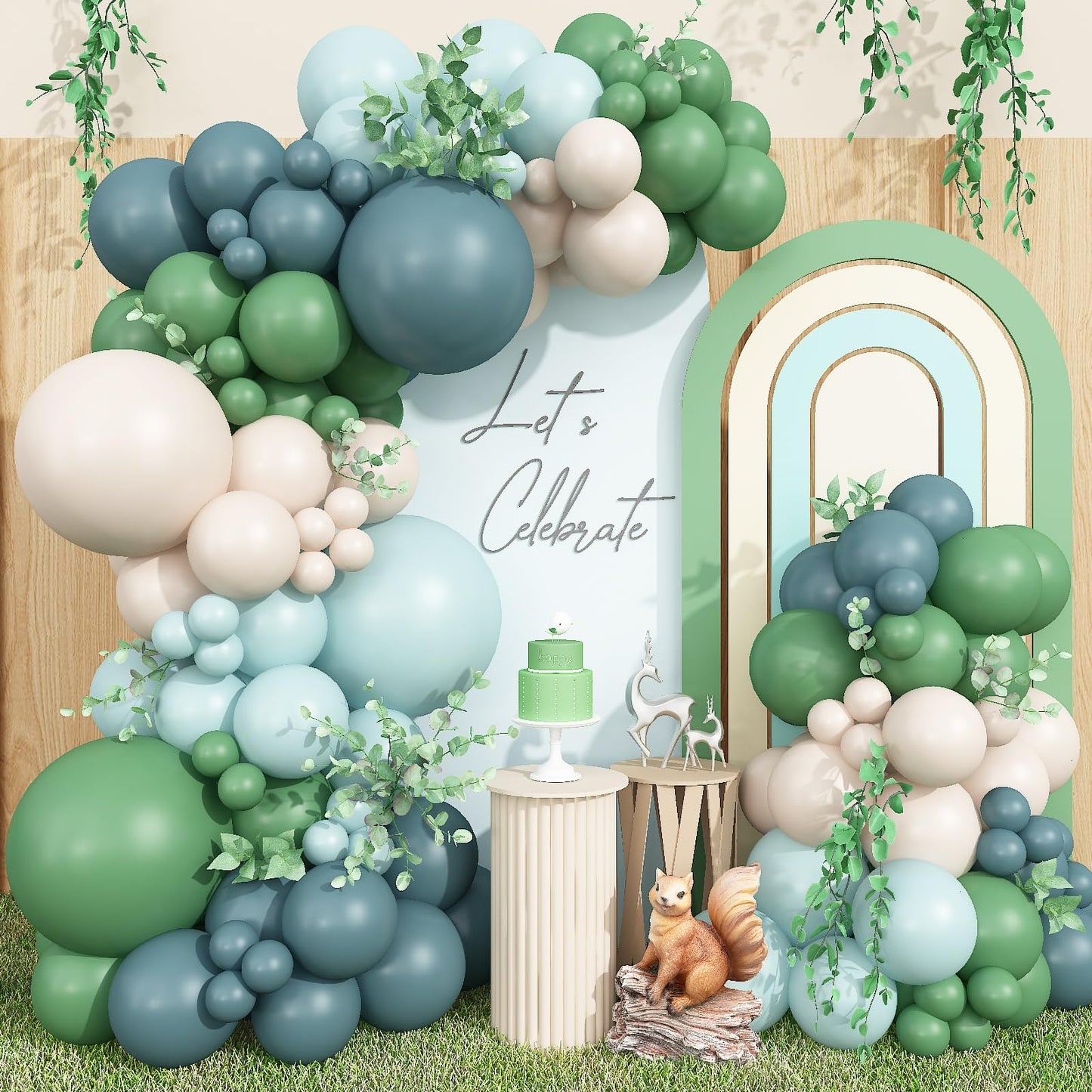 Sage Green Balloons Arch Double Stuffed, Olive Dusty Green Brown Beige Neutral Balloon Garland Kit, White Sand Apricot Tan Latex Balloon for Baby Shower Birthday Jungle Safari Party Decoration