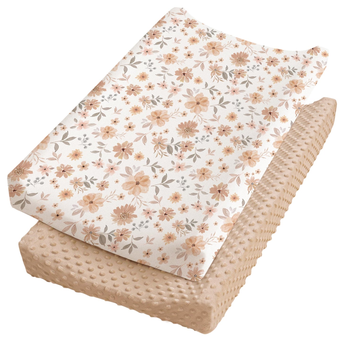 Konssy Minky Changing Pad Cover 2 Pack, Soft Minky Dots Plush Diaper Changing Table Cover Set, Breathable Changing Pad Sheets for Baby Girls Boys (Pink Spring, Blush)