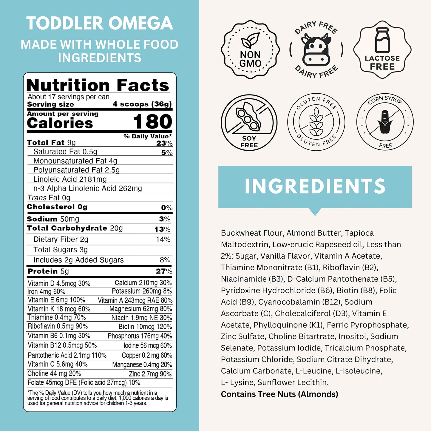 ELSE NUTRITION Toddler Formula 12-36 Months w/Omega 3&6 for Brain Development - Lactose Free, Dairy Free Nutrition Drink - Plant Based Protein Powder w/ 20+ Vitamins (22oz, 1-Pack)