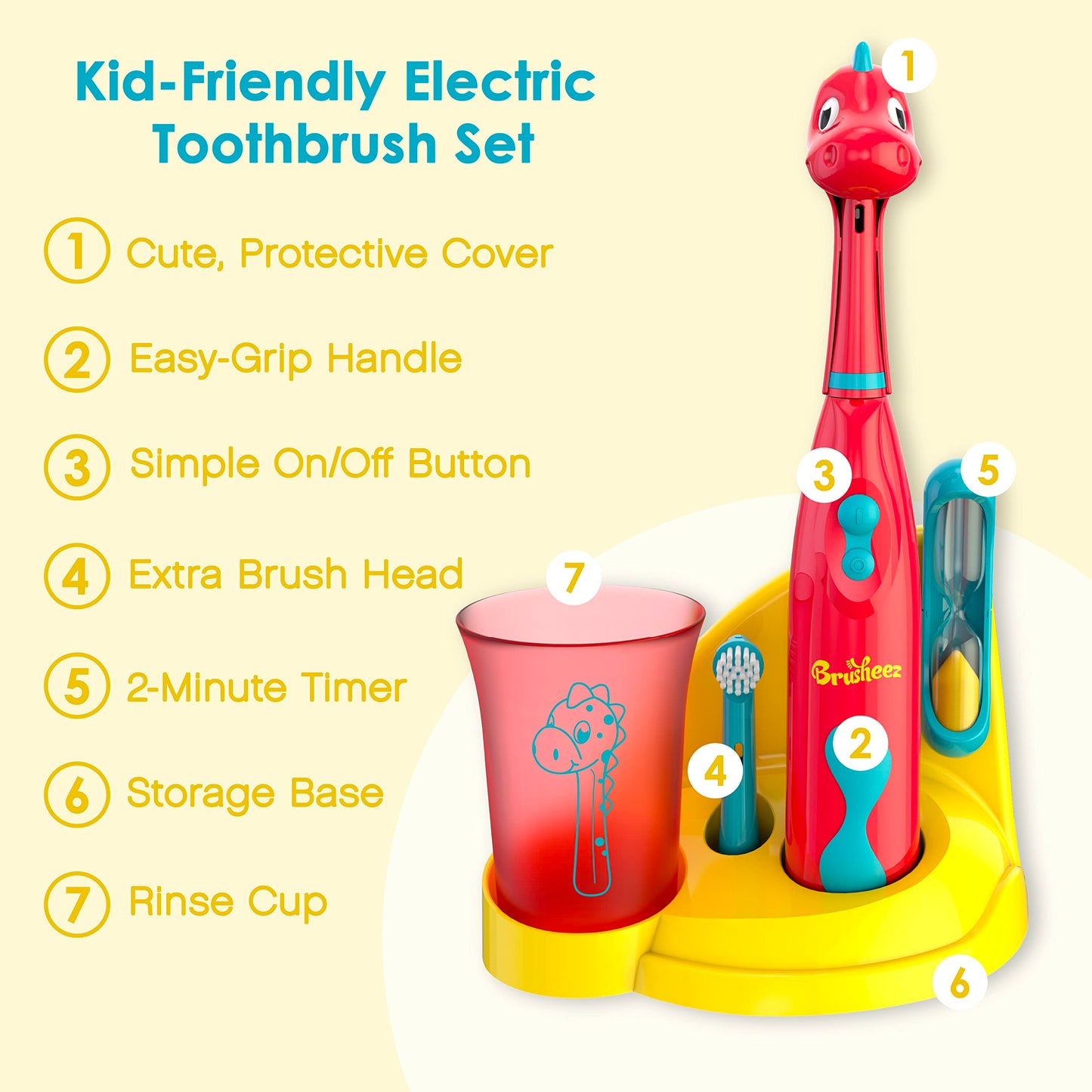 Brusheez Kids’ Electric Toothbrush Set - Safe & Effective for Ages 3+ - Parent Tested & Approved with Gentle Bristles, 2 Brush Heads, Rinse Cup, 2-Minute Timer, & Storage Base (Sparkle The Unicorn)