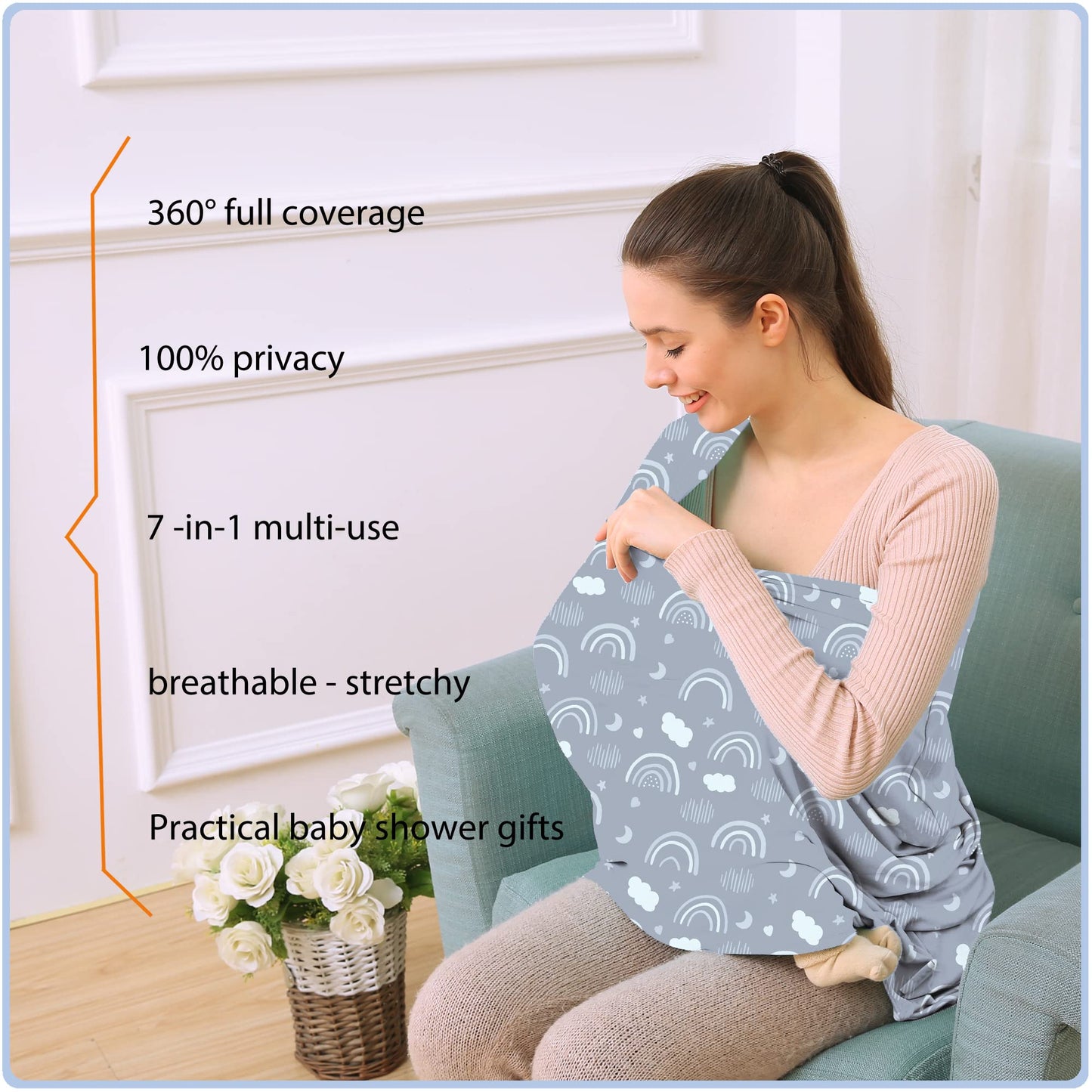 Car Seat Covers Canopy Cover - Multi-use Cover Carseat Canopy, Breathable Breastfeeding Cover, Car Seat Covers for Bbies, Boys & Girls Shower Gifts (Dark Blue Dinosaur)