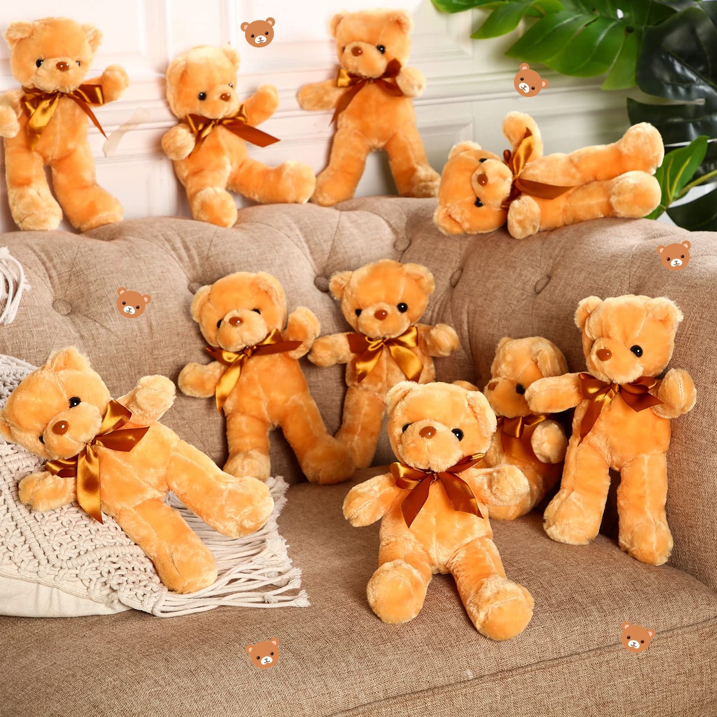 HyDren 6 Pcs Bear Stuffed Animal Plush Toys Soft Plush Dolls Bear Sleeping and Playing Toys for Baby Shower Decoration Boy(Fuzzy Style,Brown)