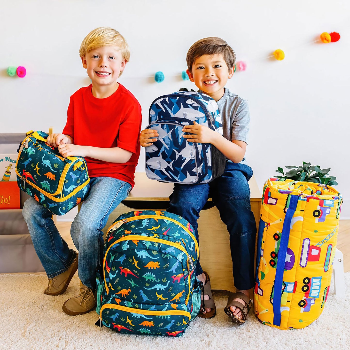 Wildkin 12-inch Kids Backpack – Padded, Adjustable, Ideal for Daycare & Travel - Trains, Planes, and Trucks