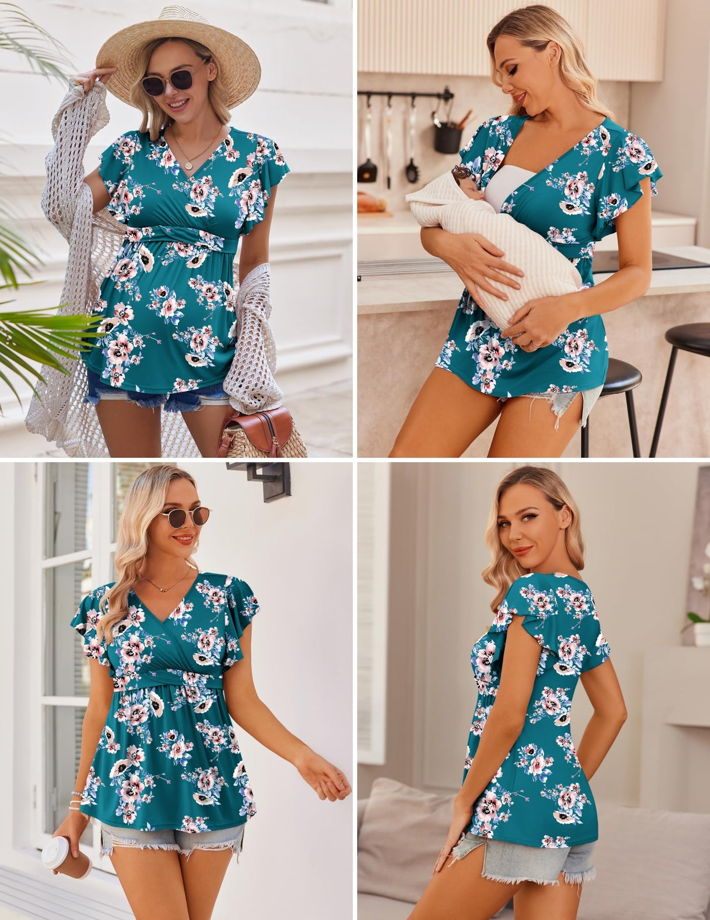 Ekouaer Maternity Shirts 3 Packs Flying Short Sleeve Nursing Tops Pregnancy Clothes