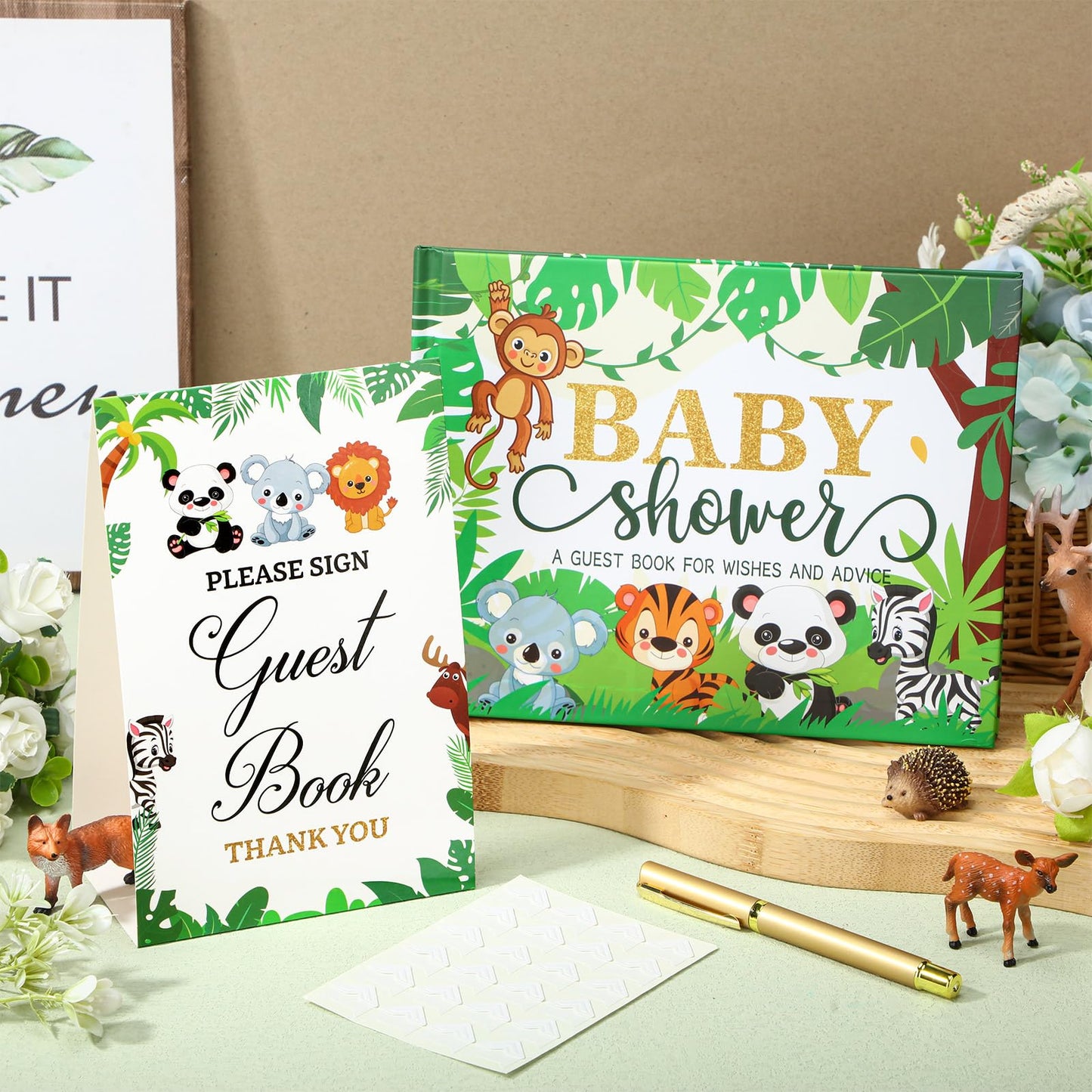 27 Pcs Butterfly Floral Baby Shower Guest Book Set Baby Shower Sign in Guest Floral Book Place Table Cards with Gold Pen Adhesive Photo Corner for Birthday Party