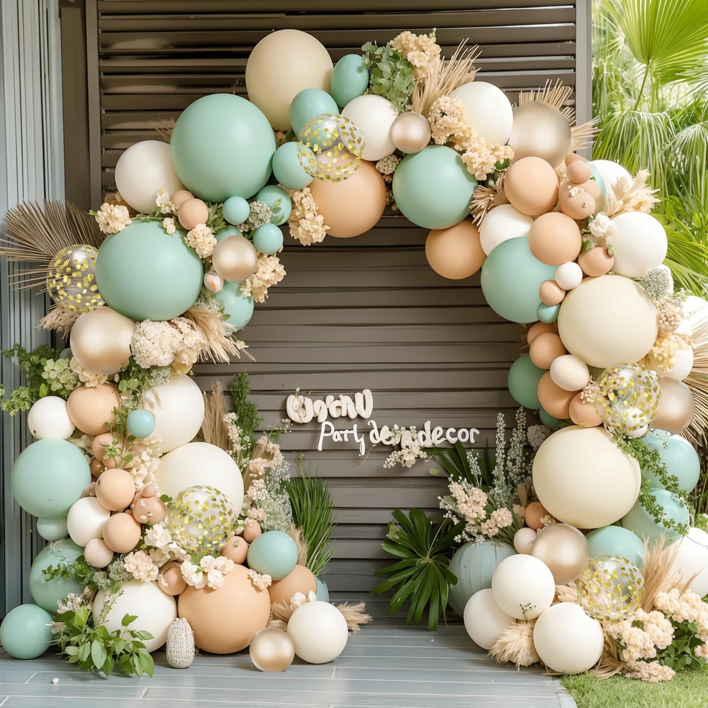 Sage Green Pink Balloon Arch Kit, Olive Green Light Pink Sand White Blush Metallic Gold Balloons with Gold Confetti Balloons for Girl Birthday Woodland Baby Shower Jungle Safari Decorations