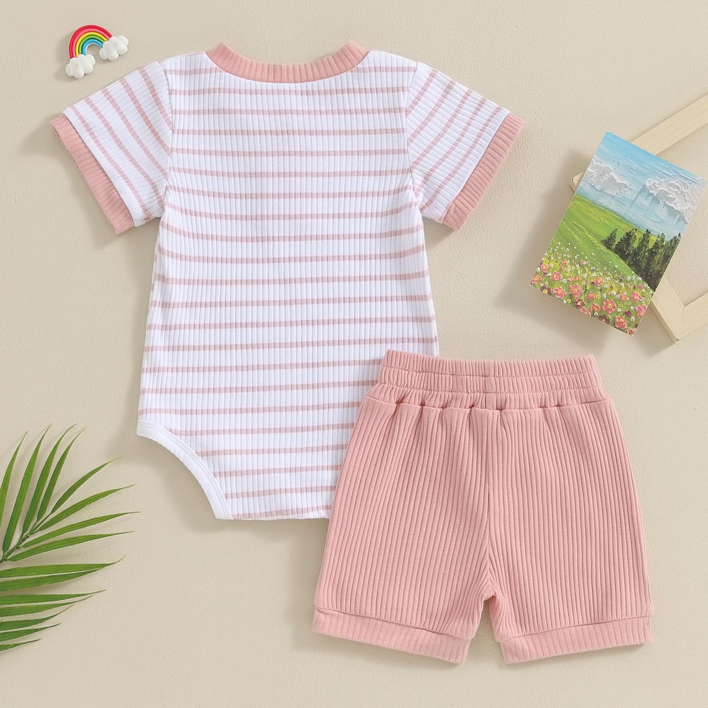 Newborn Baby Boy Girl Clothes 3 6 9 12 18 Months Ribbed Knit Short Sleeve Romper Shorts Set Infant Summer Outfits