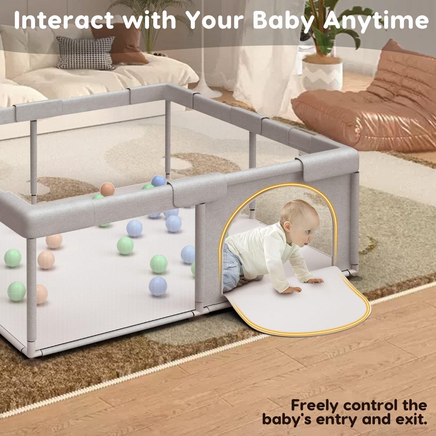 Baby Playpen 50x50 Inch, Play Pens for Babies and Toddlers Baby Fence Baby Play Yards for Indoor & Outdoor with Breathable Mesh Anti-Fall Playpen