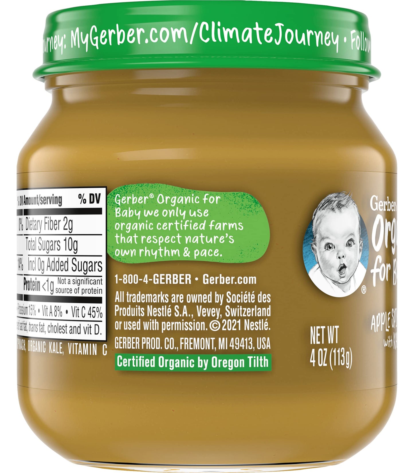 Gerber Purees Organic 2nd Foods Apple Wild Blueberry Baby Food Glass Jar (Pack of 6)