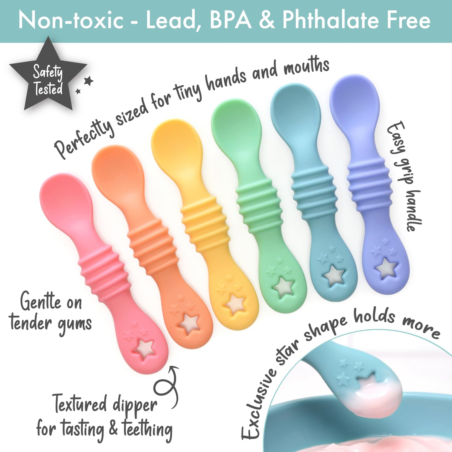 PrimaStella Little Dippers - First Stage Silicone Baby Spoon 6 Pack