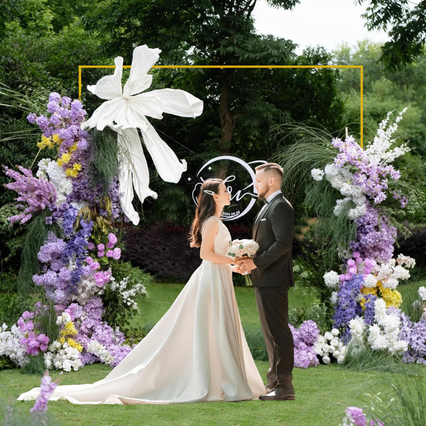 Wokceer Wedding Arch Backdrop Stand Square 6.6FTx6.6FT Gold Metal Balloon Arch Stand Garden Arbor Backdrop Frame for Wedding Birthday Party Baby Shower Photo Booth Background Decoration