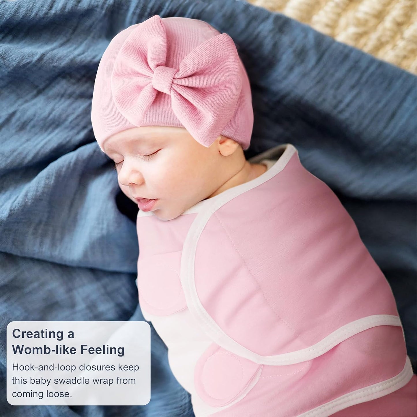 DRESHOW BQUBO 3 Pack Baby Swaddle Sleep Sacks Baby Swaddling Blanket Wrap Newborn Swaddle Sack with Big Bow Hat for Boys Girls 6-12 Lbs Newborns & 0-3 Months Girls Boys