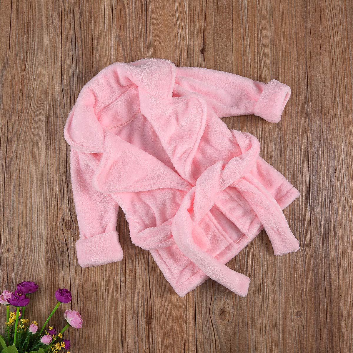 Qiylii Unisex Baby Plush Bathrobe Plain Kimono Gown Newborn Toddler Girls Boys Towel Robe Nightwear Clothes