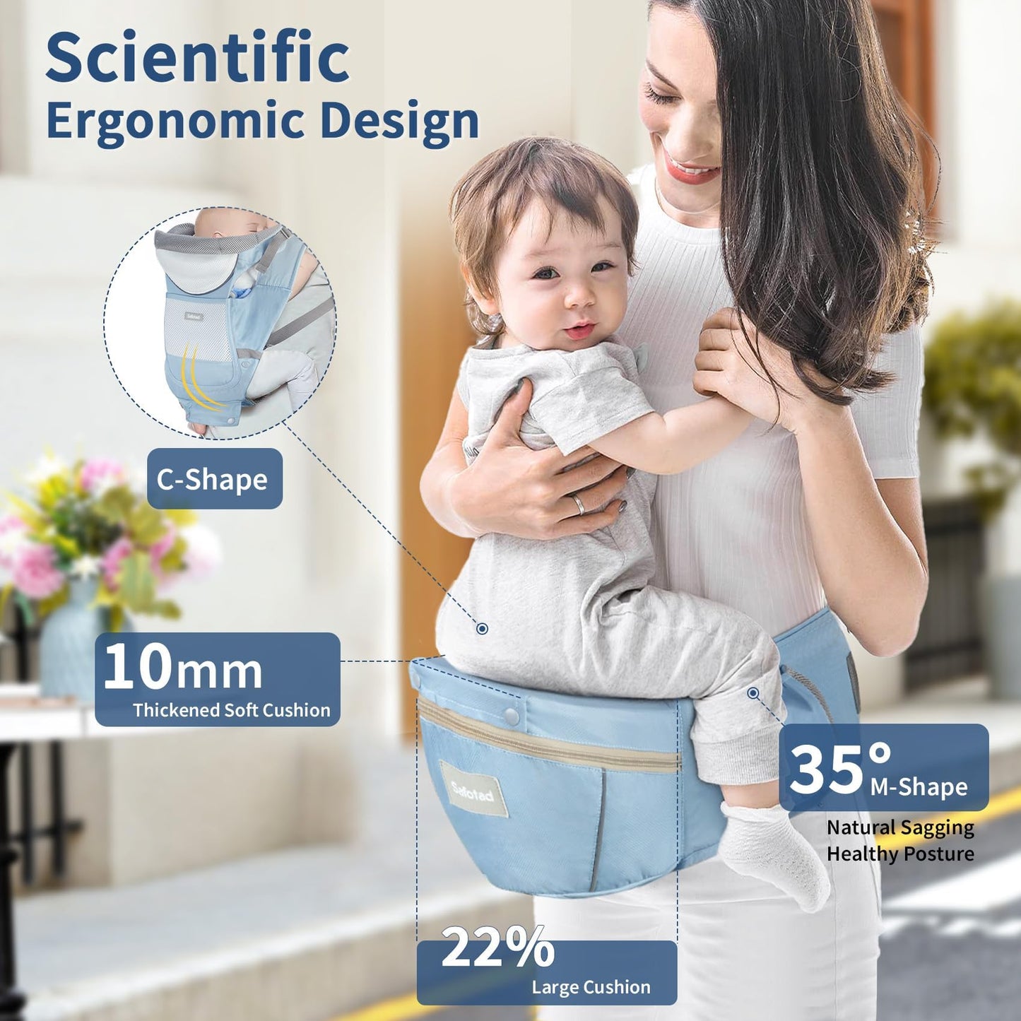Baby Carrier with Hip Seat,Ergonomic M Position 6in1 Baby Carrier Newborn to Toddler,Head Support and Breathable Mesh Newborn Carrier,Adjustable Baby Holder Carrier for Dad&Mom-Grey