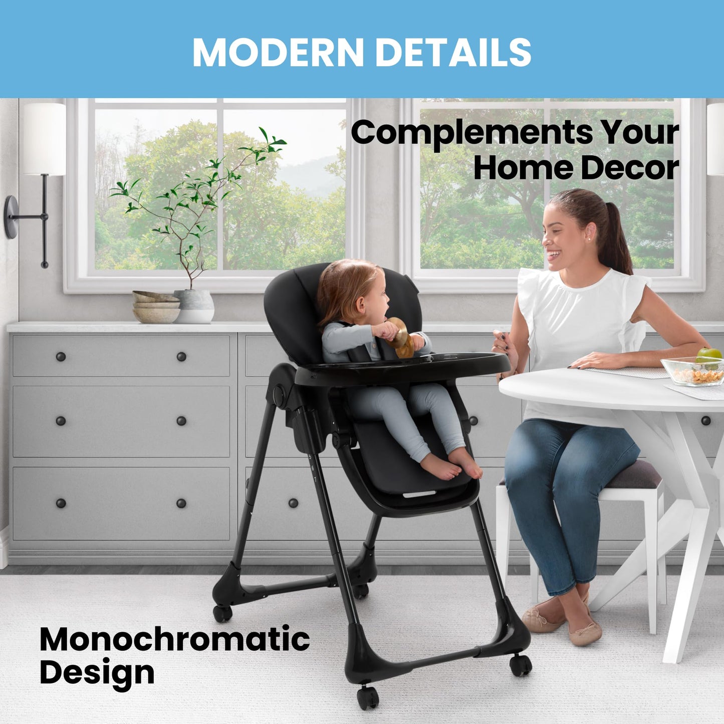Delta Children Little Folks 2-in-1 SlimFold High Chair for Babies and Toddlers, Sage Green