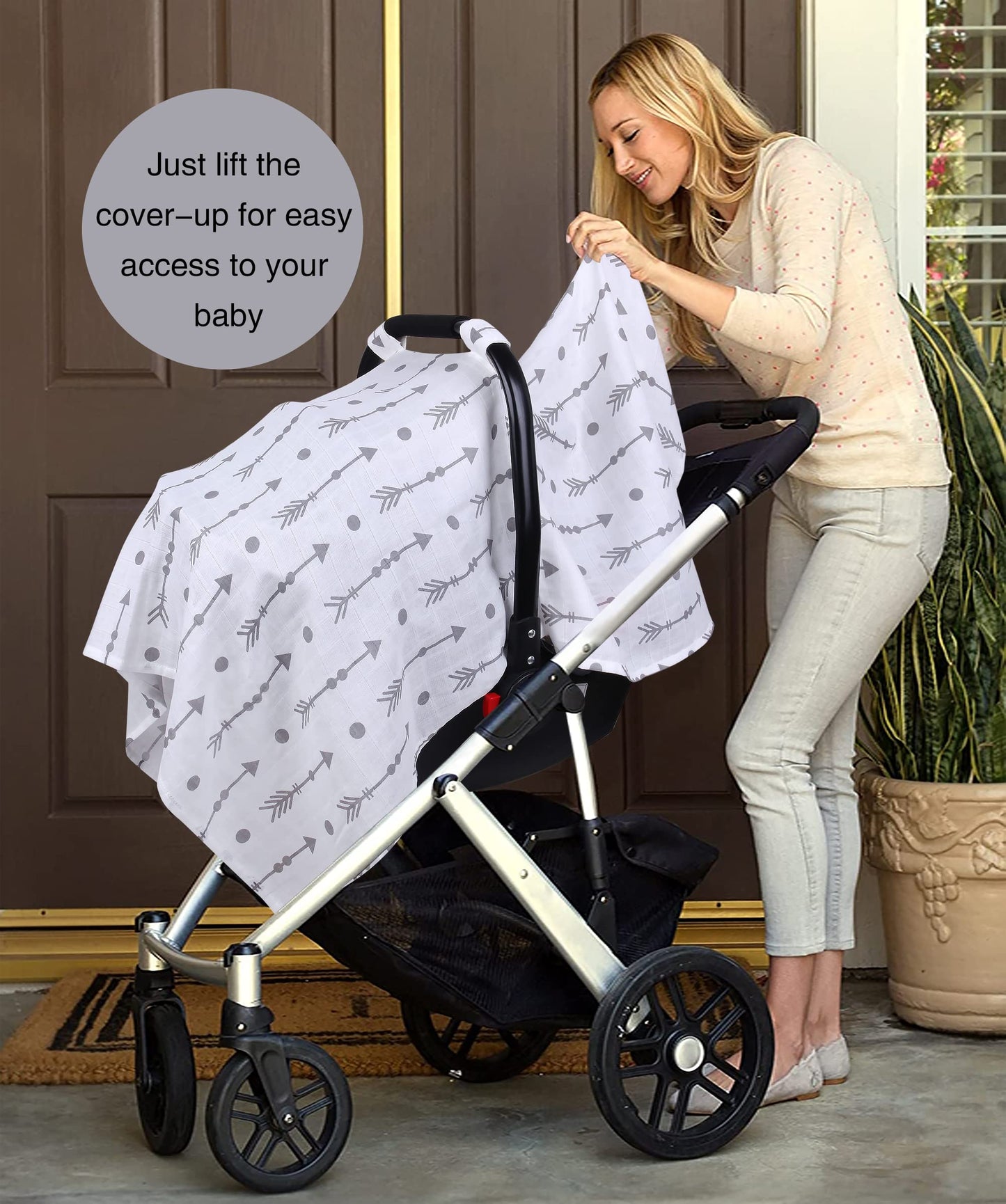 Rquite Car Seat Cover, Muslin Cotton Infant Car Seat Canopy, Breathable Baby Carrier Cover, Summer Stroller Sun Shade, Flower
