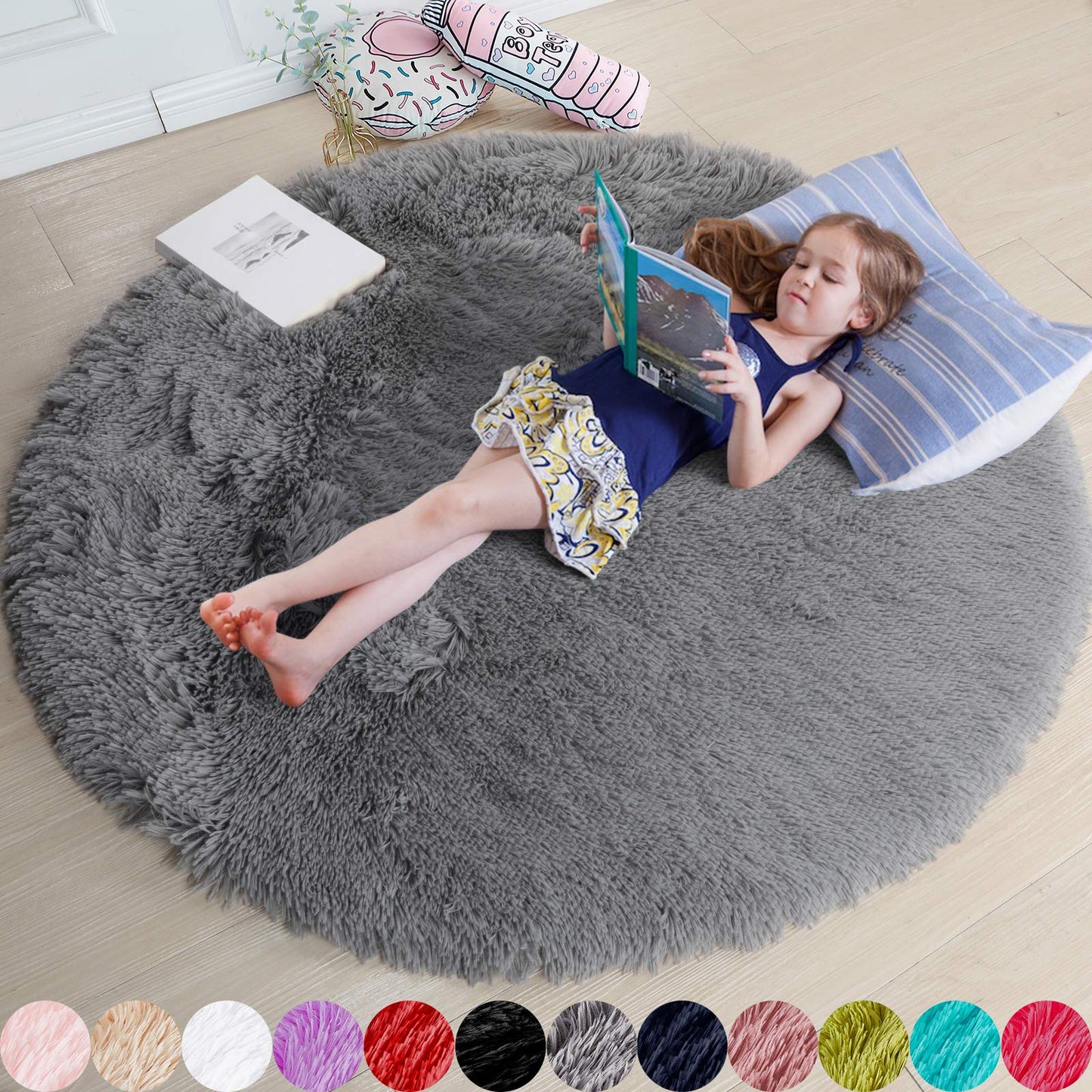 Pink Round Area Rugs 6Ft for Bedroom Living Room, Big Fluffy Shag Circle Rug for Kids Playroom, Cute Preppy Room Decor for Teen Girls, Cozy Fuzzy Furry Plush Carpets for Baby Nursery, Dorm, Classroom