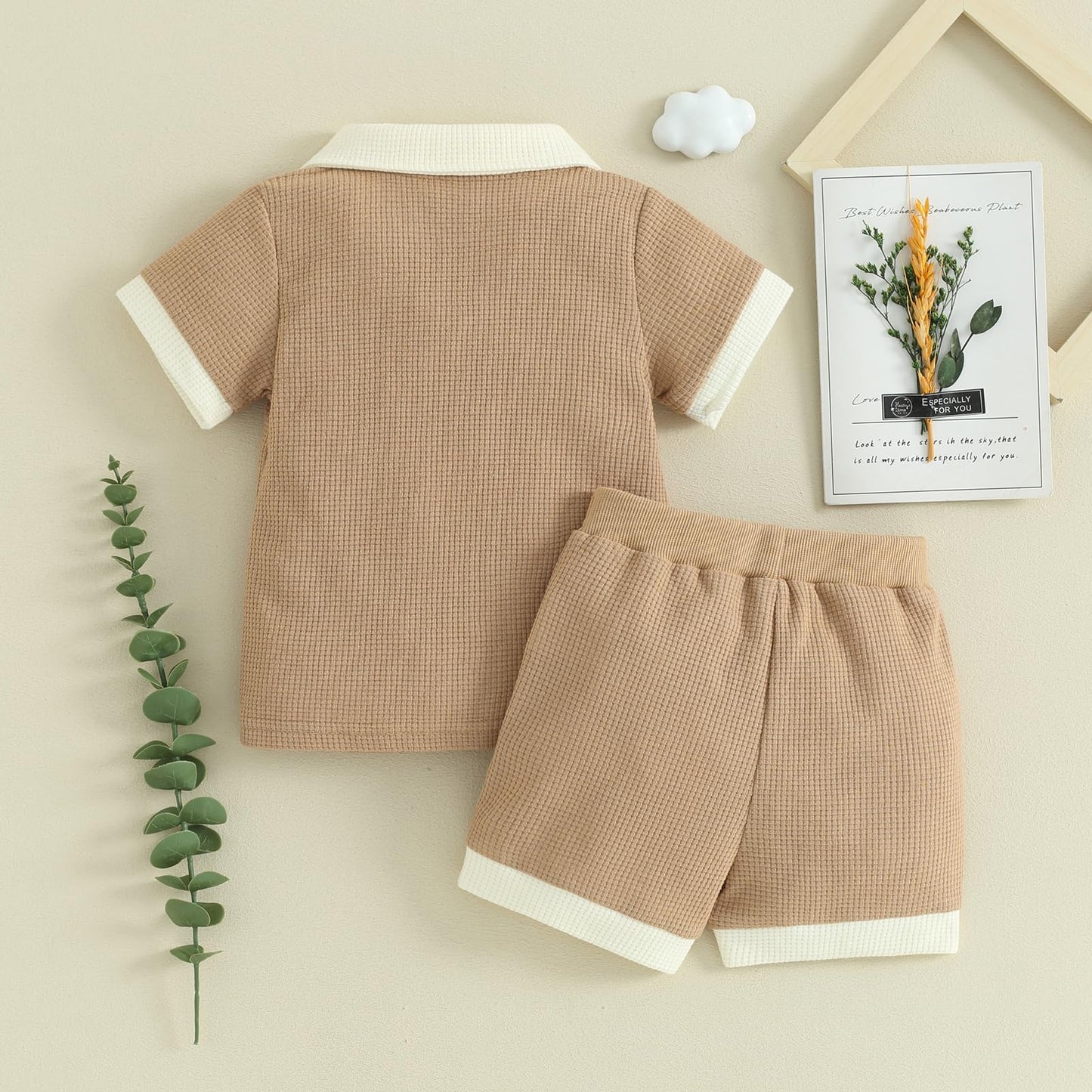 Kuriozud Newborn Baby Boy Summer Clothes Button Short Sleeve Romper Bodysuit Shorts Set Toddler Soft Waffle Outfit