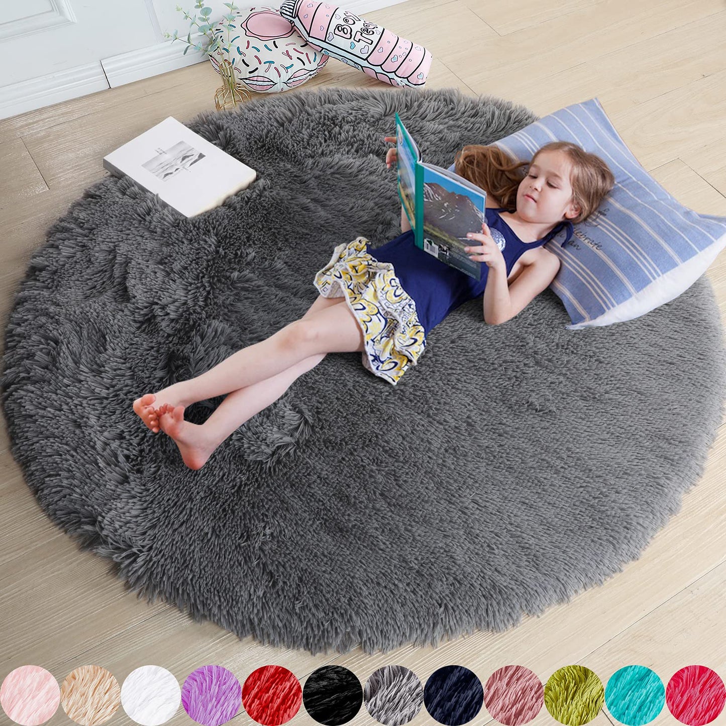 Pink Round Area Rugs 6Ft for Bedroom Living Room, Big Fluffy Shag Circle Rug for Kids Playroom, Cute Preppy Room Decor for Teen Girls, Cozy Fuzzy Furry Plush Carpets for Baby Nursery, Dorm, Classroom