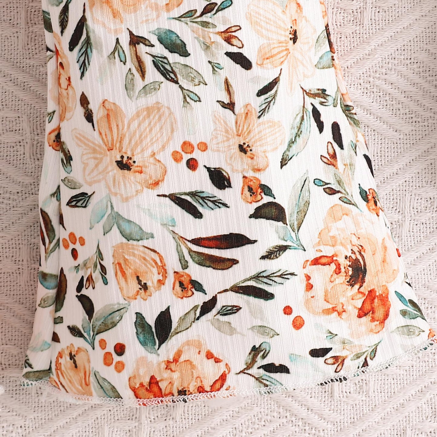 Toddler Baby Girl Boho Outfits Floral Ruffle Rib Sleeveless Halter Tops Bell Bottom 2Pcs Kids Summer Clothes Set