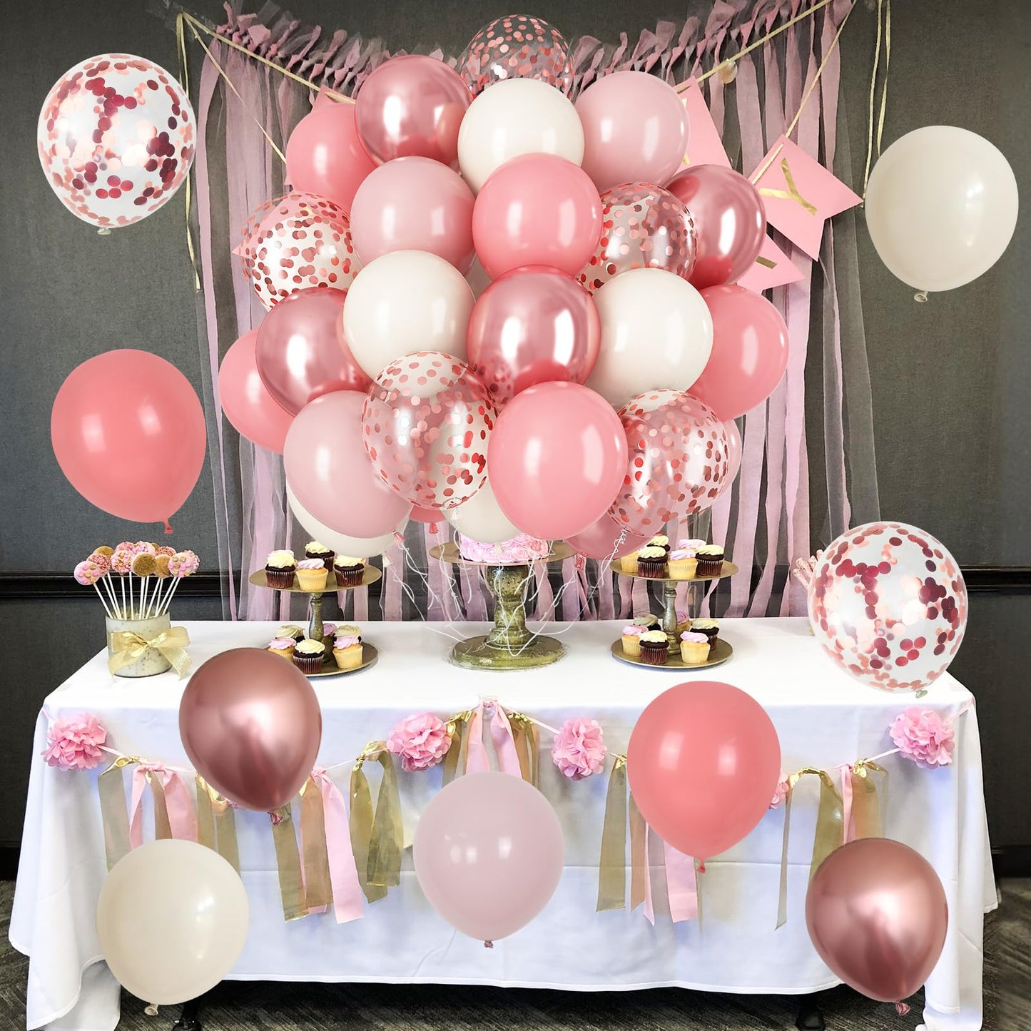 Dusty Blue Balloon Set, 60Pcs 12 Inch Slate Baby Blue White Sand Latex Balloon with Metallic Confetti Champagne Gold Helium Balloons for Birthday Party Baby Bridal Shower Boho Decortaions Supplies