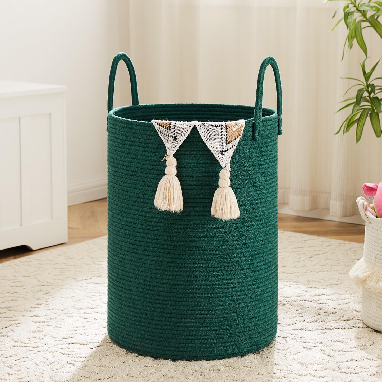 Laundry Basket,Woven Cotton Rope Laundry Hamper,60L for Decor Storage of Dirty Clothes,Toys and Blankets in Bathroom,Baby Room and Living Room