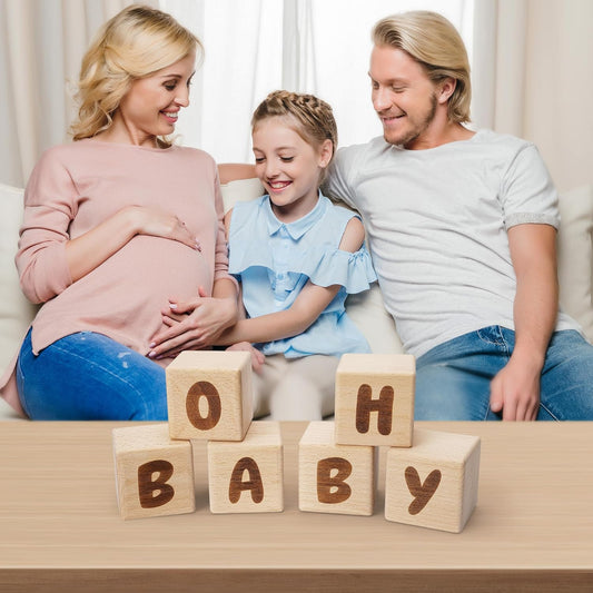 OH Baby Wooden Blocks for Baby Shower, Gender Reveal Table Decor & Guestbook Keepsake – Small 2.0" Blocks (Set of 6) – Perfect for Baby Shower Centerpieces & Nursery Decor
