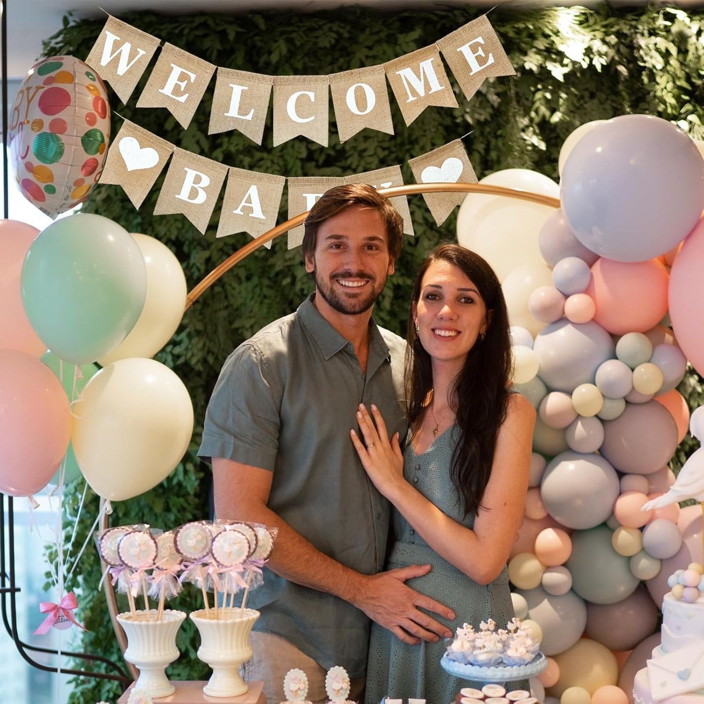 Welcome Baby Sign - Elegant Boy and Girl Announcement Banner - Newborn Birth Sign - Adorable Baby Shower Decor